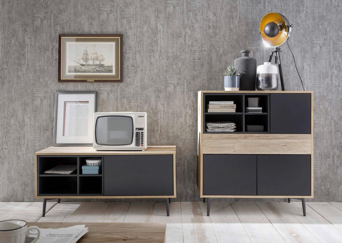 Lowboard Anthrazit/Naturfarben B:97,5cm - Anthrazit/Schwarz, Design, Holzwerkstoff (97,5/45/39cm) - Livetastic