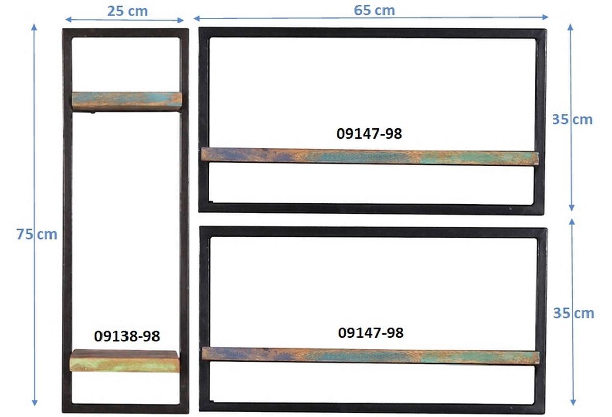 Wandregalset Multicolor/Schwarz B: 95cm - Multicolor/Schwarz, Design, Holz/Metall (95/75/25cm) - MID.YOU