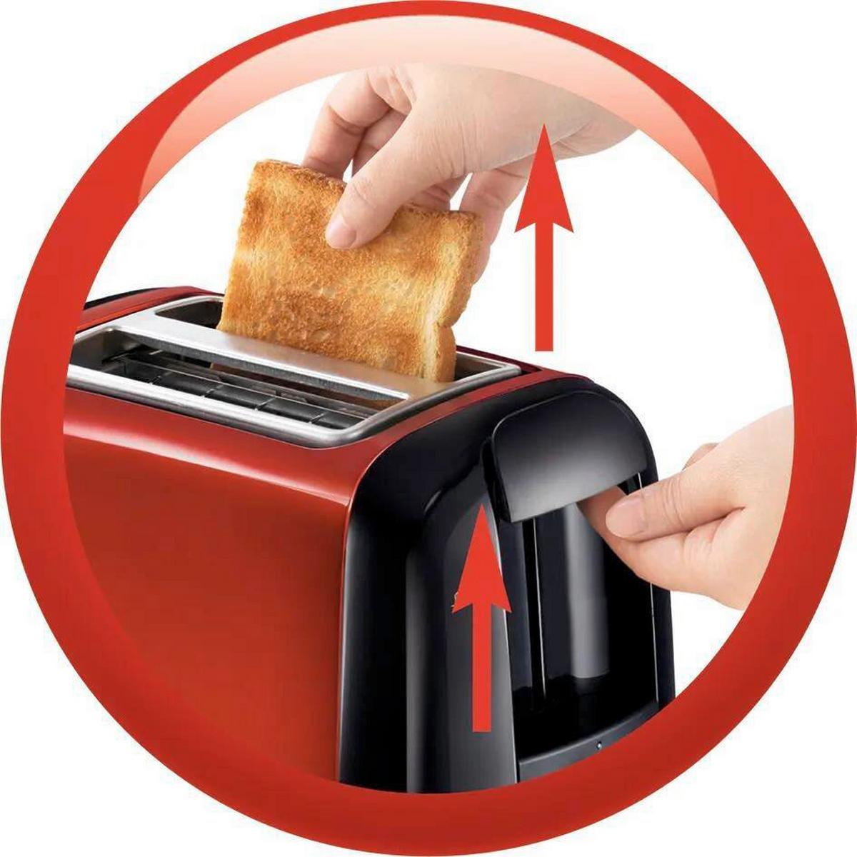 Toaster 220-240v, 2 Schlitze - Rot/Schwarz, Basics, Metall (29,7/16,5/18,9cm) - Moulinex