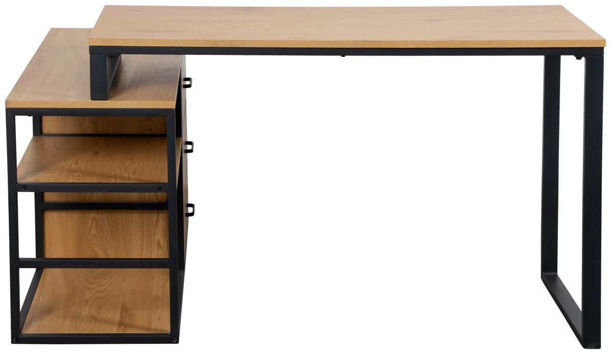Eckschreibtisch Flux Schwarz/Eichefarben L: 140 cm - Eichefarben/Schwarz, MODERN, Holzwerkstoff/Metall (140/100/75cm) - Livetastic