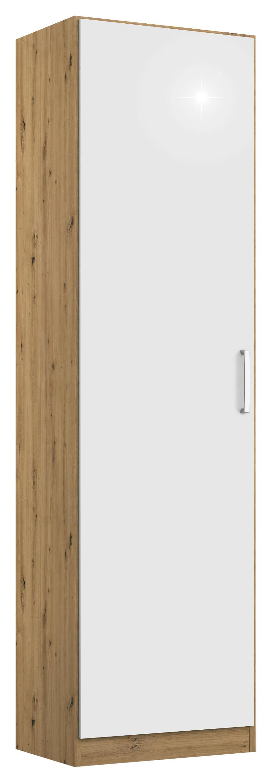Drehtürenschrank 47 cm Berlin Weiß/Eiche Dekor - Weiß Hochglanz/Eiche Artisan, MODERN, Holzwerkstoff (47/197/54cm) - Rauch Möbel