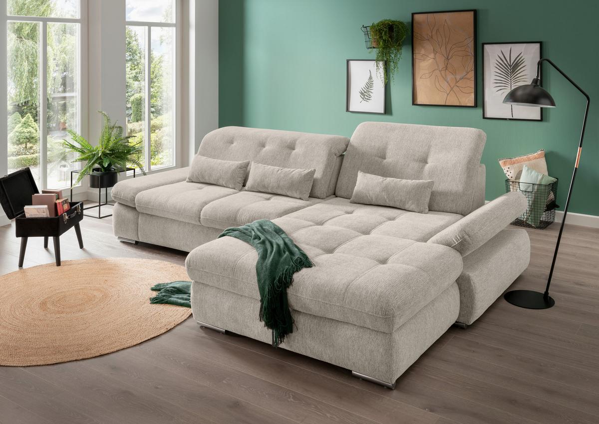 Ecksofa mit Liegefunktion Dalida Beige, S: 300x196 cm - Chromfarben/Beige, Design, Textil (300/196cm) - Livetastic