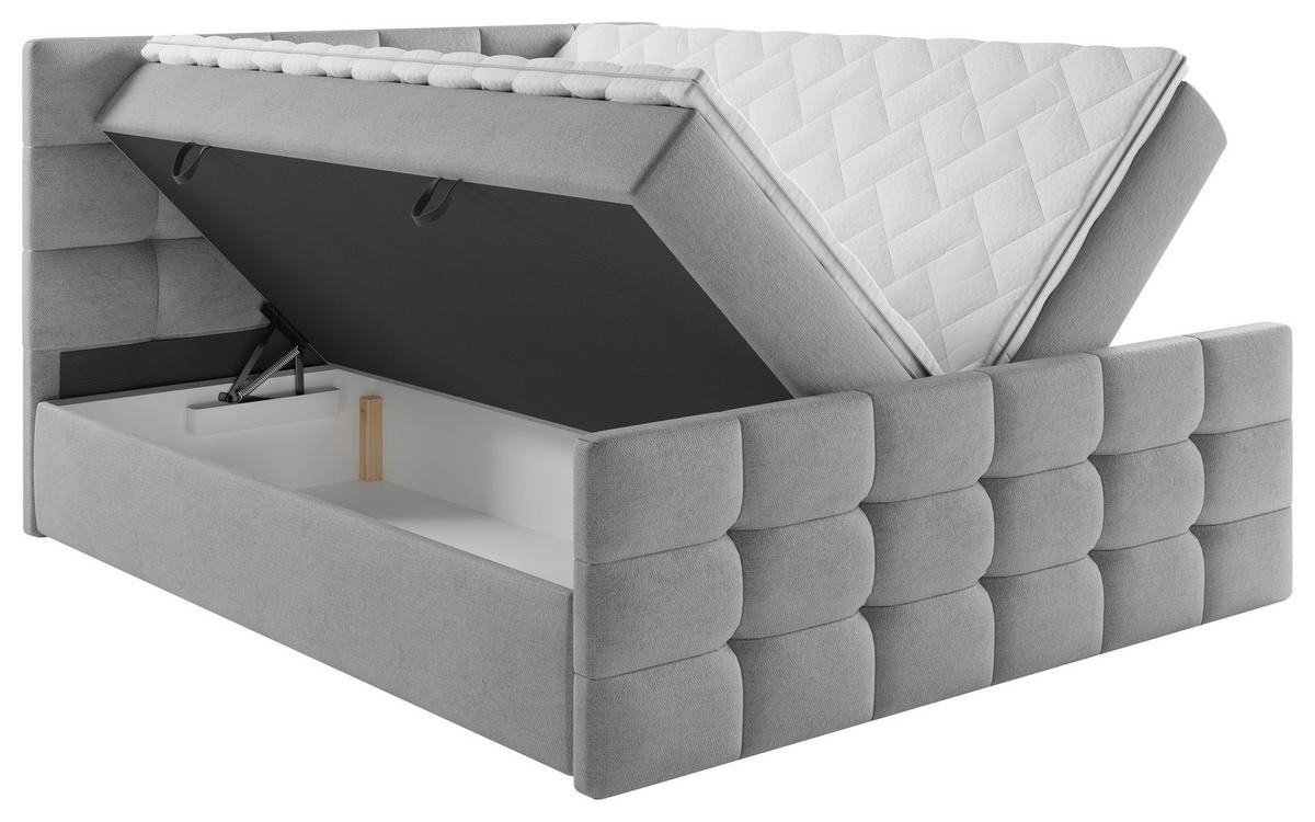 Polsterbett Mit Matratze 180x200 Memphis Grau - Schwarz/Grau, KONVENTIONELL, Holzwerkstoff/Textil (180/200cm)