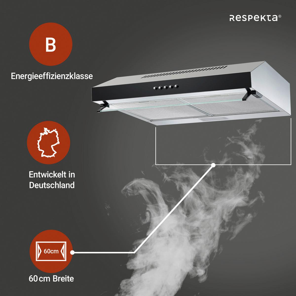 Dusntabzugshaube Respekta Schwarz/Edelstahl B: 60 cm Led - Edelstahlfarben/Schwarz, Trend, Glas/Metall (60/13/50,3cm) - Respekta