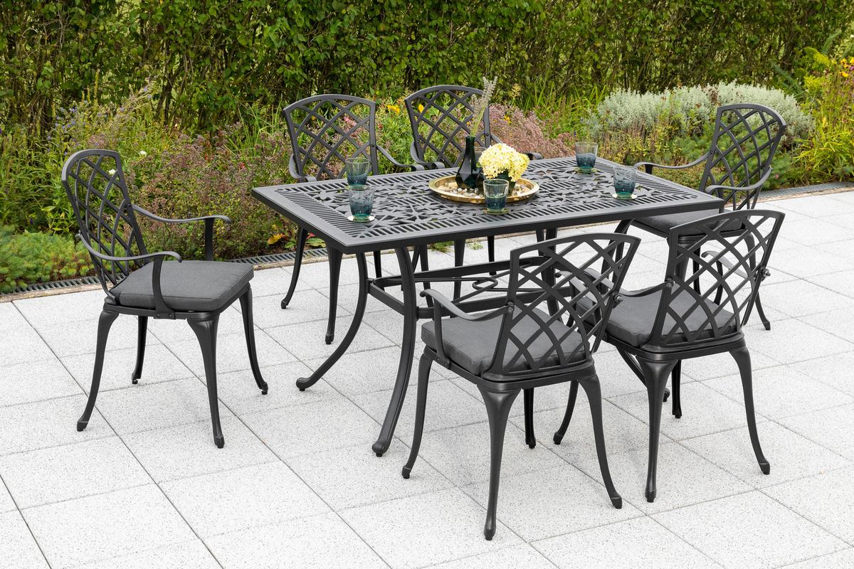 Gartenset Rhodos - Graphitfarben/Grau, MODERN, Textil/Metall - Gardenson