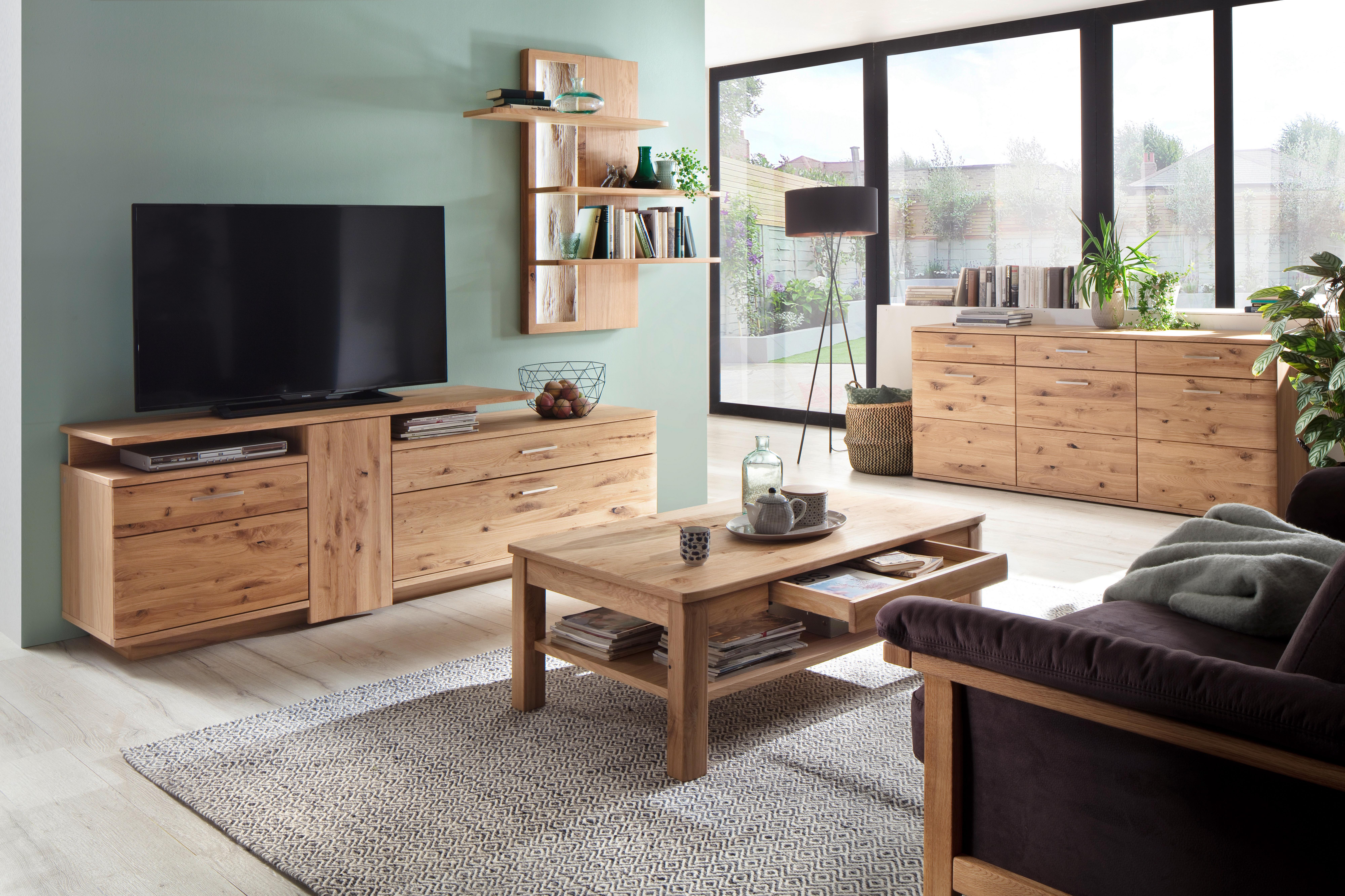 Wandregal Santori B: 121 cm Eichefarben 3 Fächer - Eichefarben, Design, Holz/Holzwerkstoff (121/26/115cm) - Livetastic