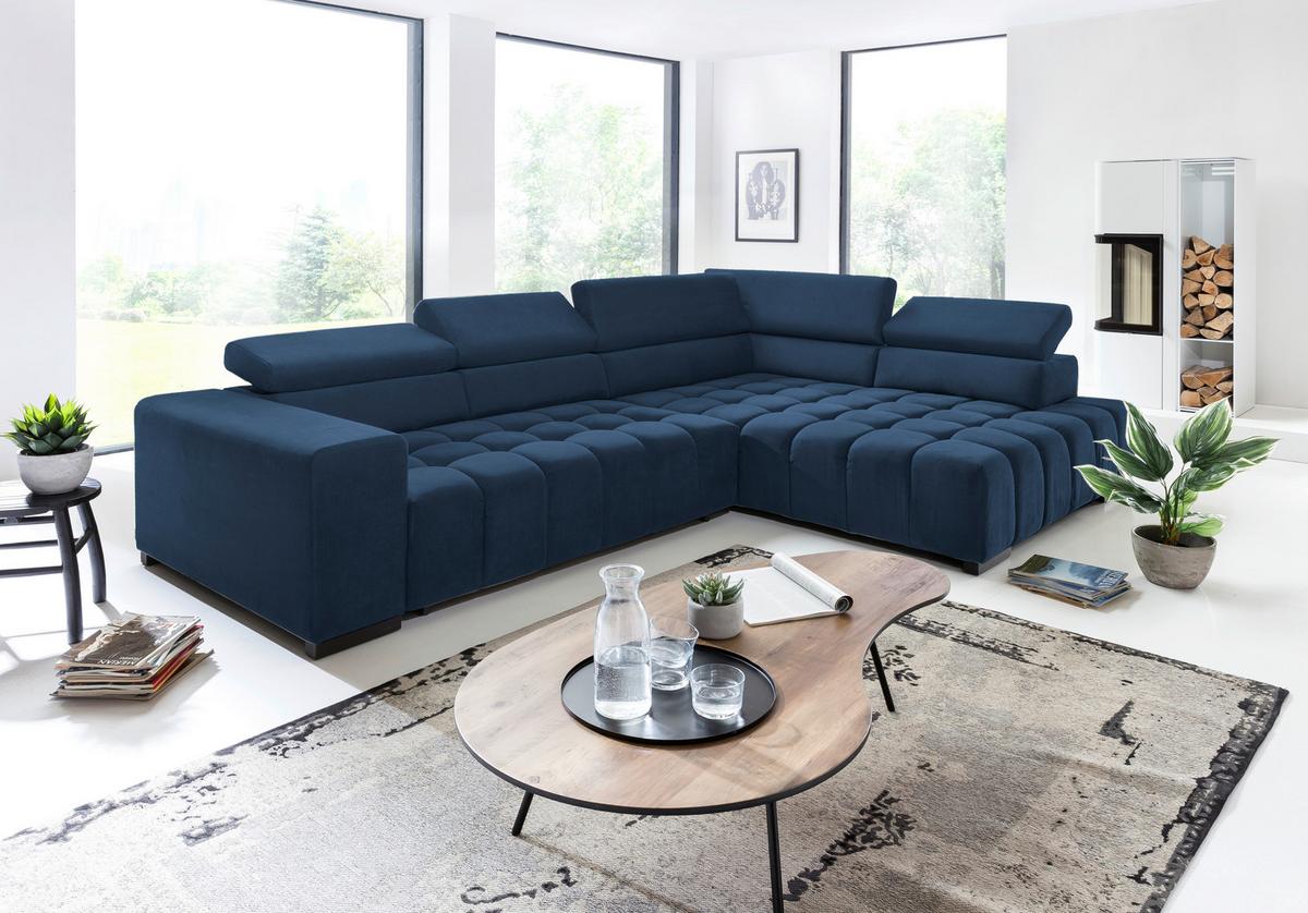 Eckschlafsofa Elias Neu Blau S: 307 Cm - Blau/Schwarz, Design, Textil (307/201cm) - Livetastic