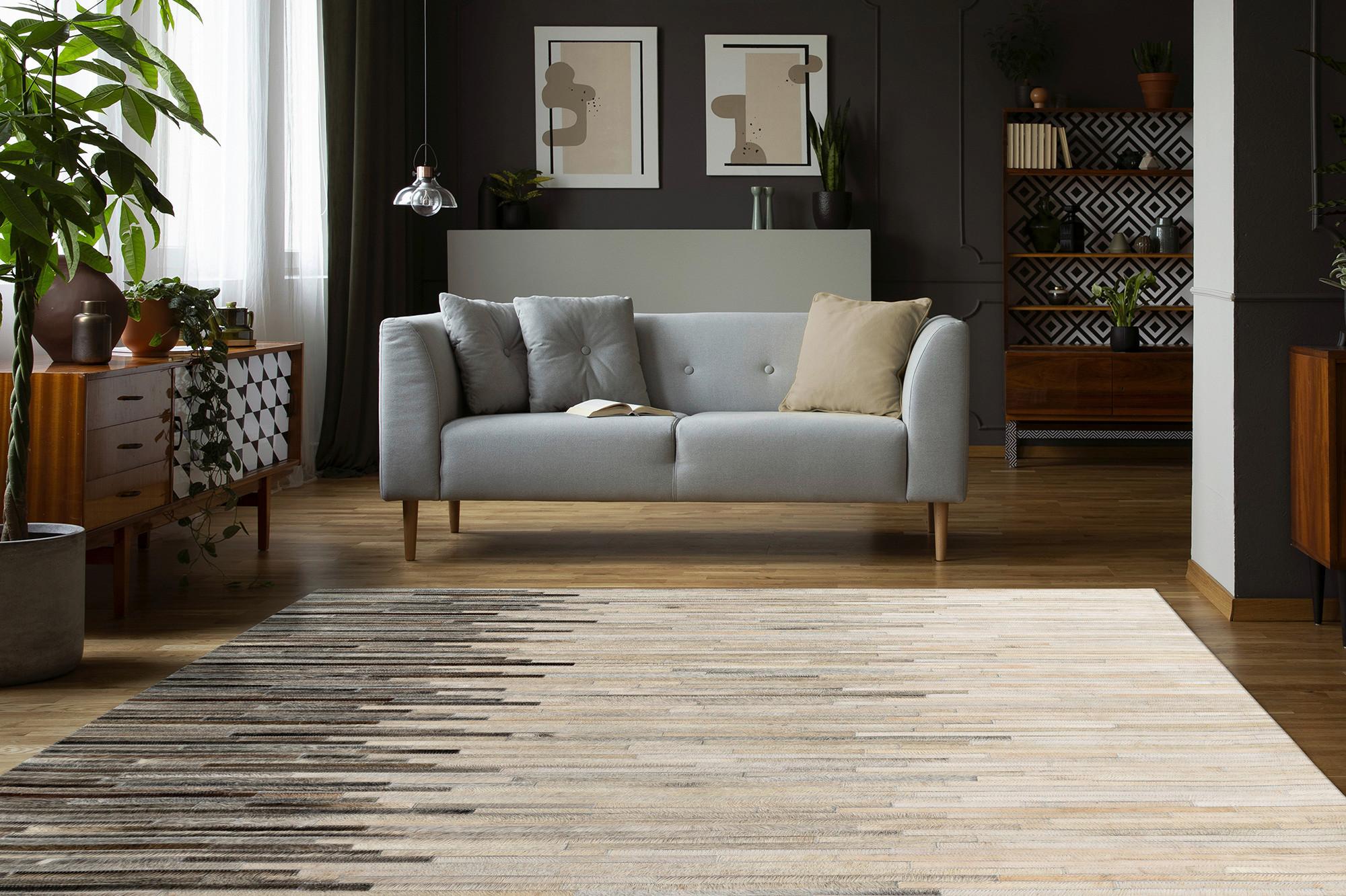 Lederteppich Ravi 300 - Creme/Schwarz, KONVENTIONELL, Leder (160/230cm)