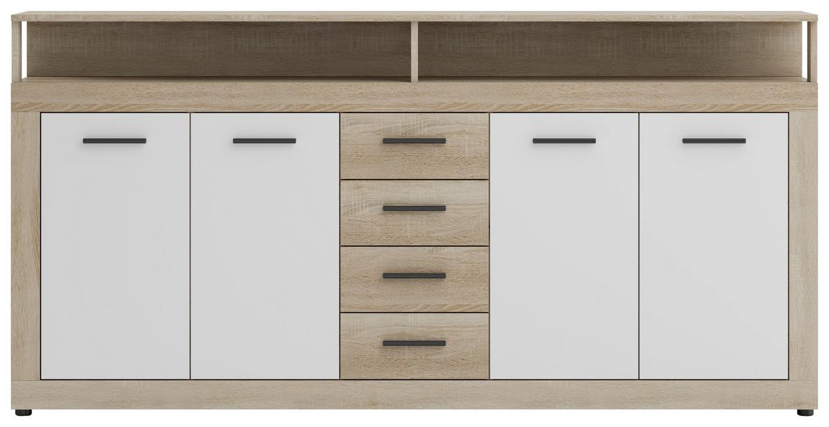 Sideboard Lupo Eiche Dekor Weiß B: 190 Cm - Weiß/Sonoma Eiche, Design, Holzwerkstoff (190/96/32cm) - MID.YOU