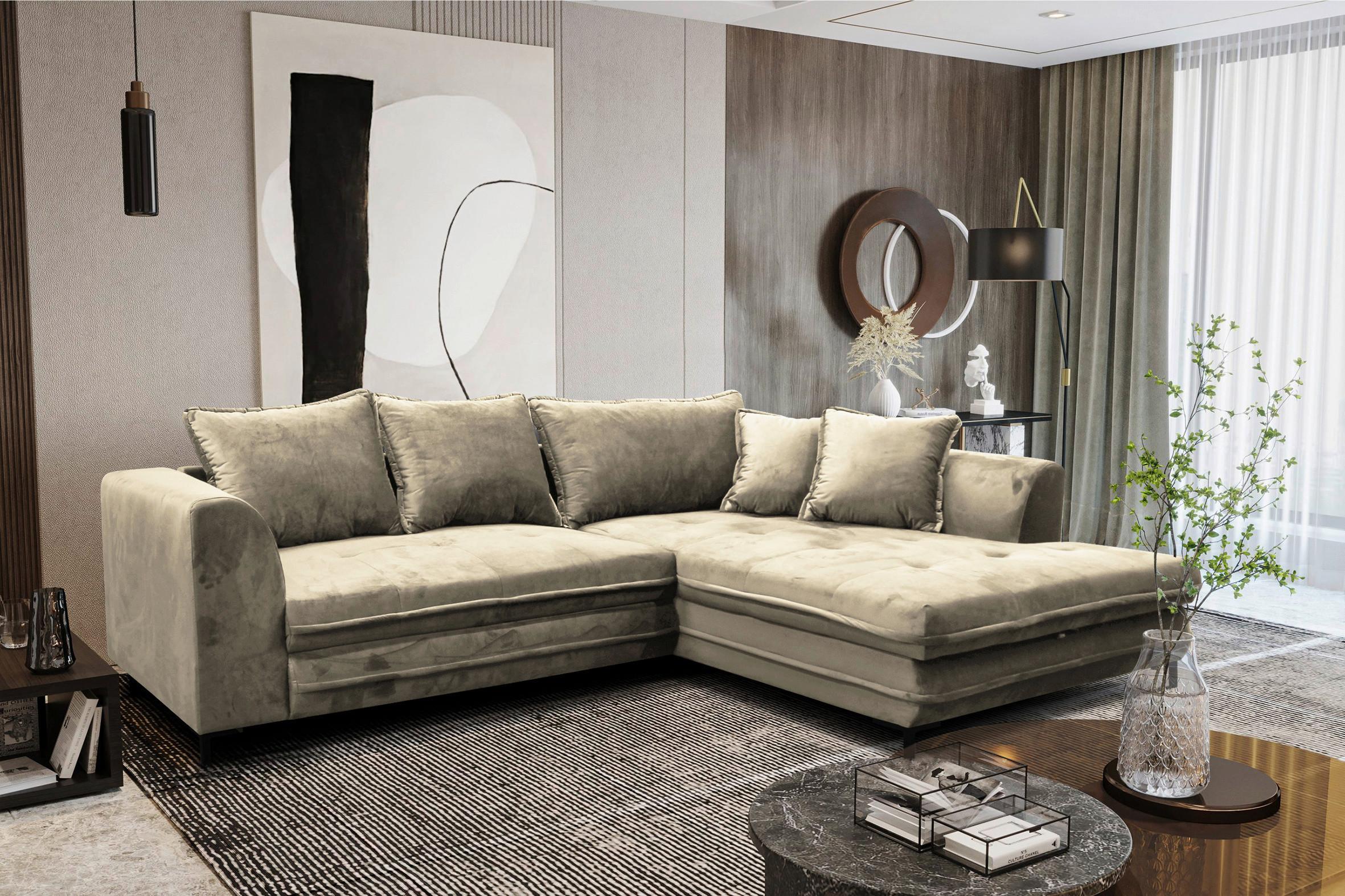 Eckschlafsofa Bello Beige Mit Schlaffunktion Ottomane Rechts - Beige/Schwarz, Design, Textil (277/187cm) - Livetastic