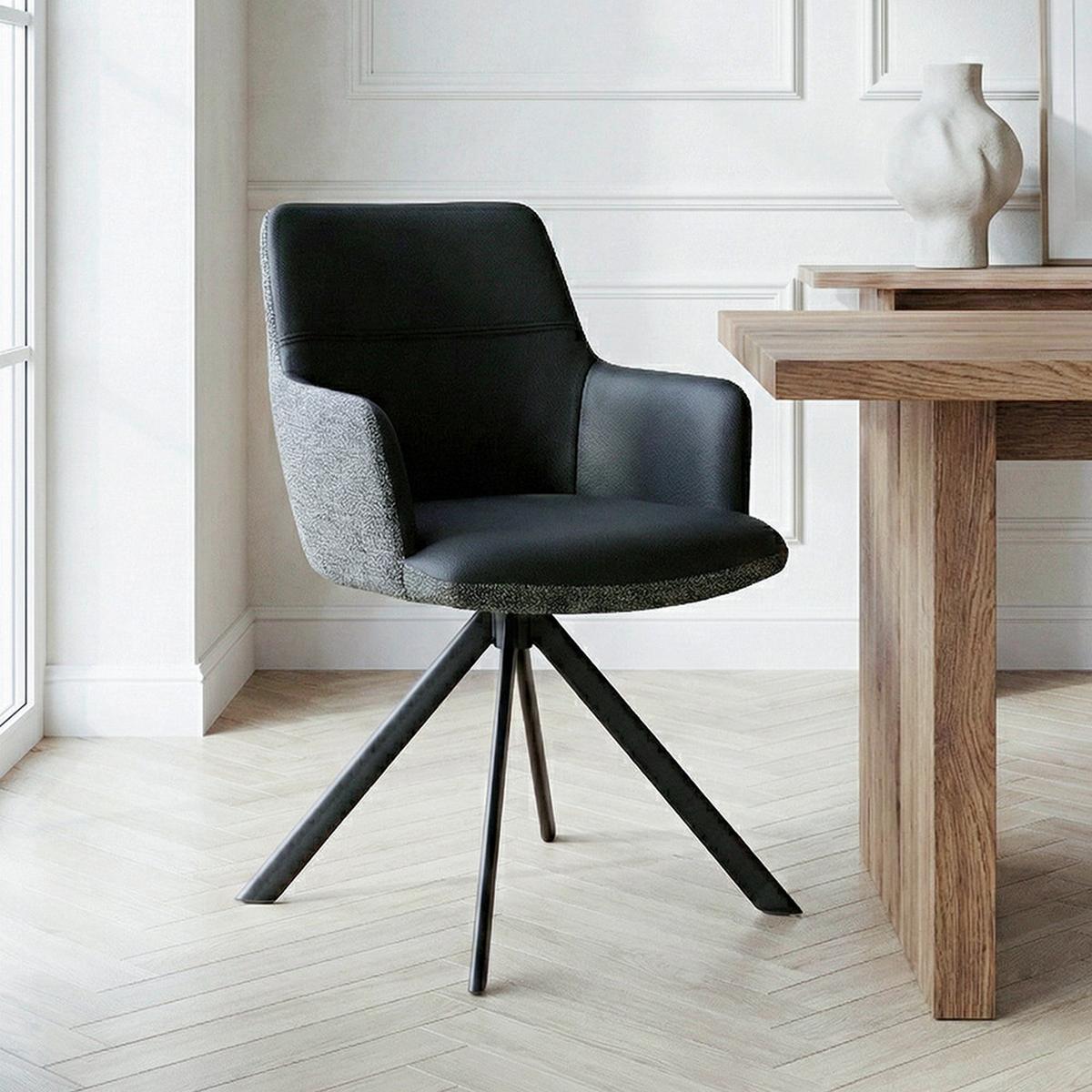 STOLIČKA S PODRÚČKAMI JOSY - čierna/sivá, Design, kov/koža (57/86/61cm) - Mömax