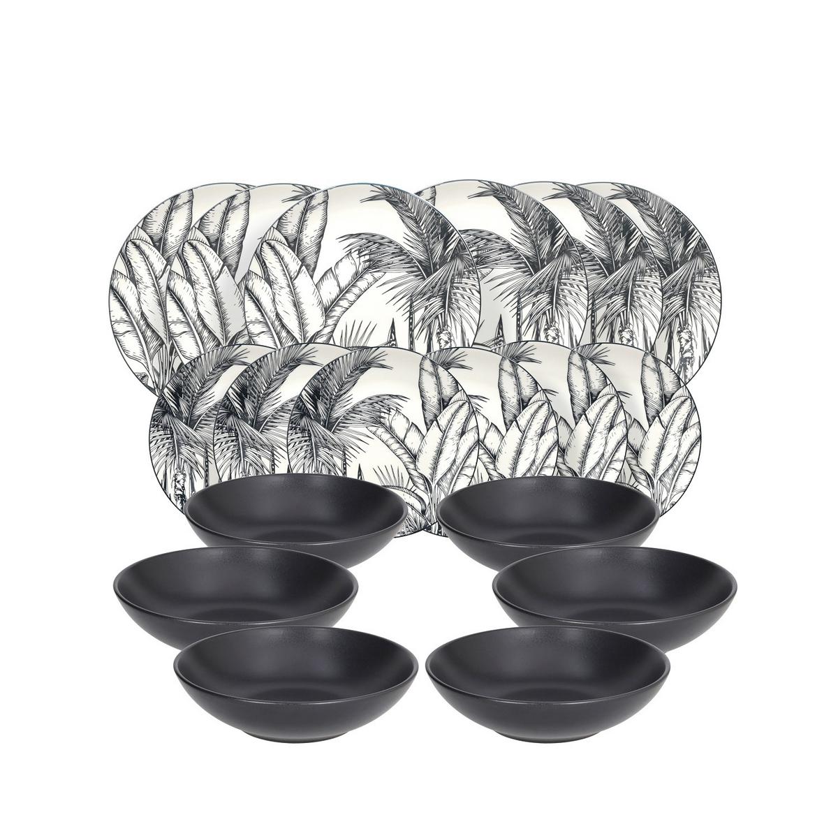 Tafelservice Melindi Keramik 6 Personen Schwarz/weiß - Schwarz/Weiß, Keramik - Tognana