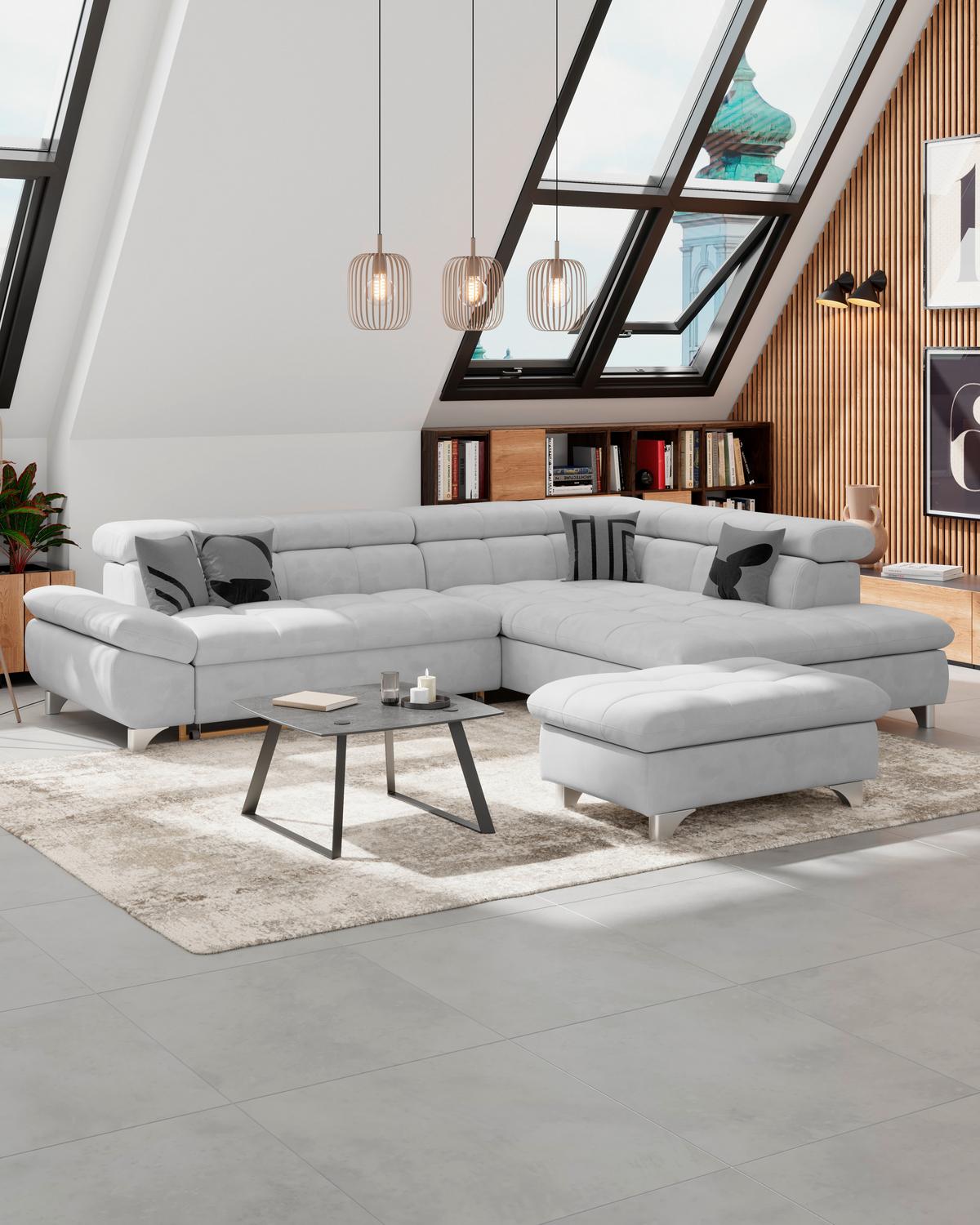 Hocker Gemini Hellgrau, B: 108cm - Chromfarben/Hellgrau, KONVENTIONELL, Textil (108/46/108cm)