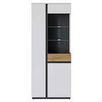 Vitrine Novena Alpinweiß B: 84 cm - Eichefarben/Schwarz, Trend, Glas/Holzwerkstoff (84/200/40cm)