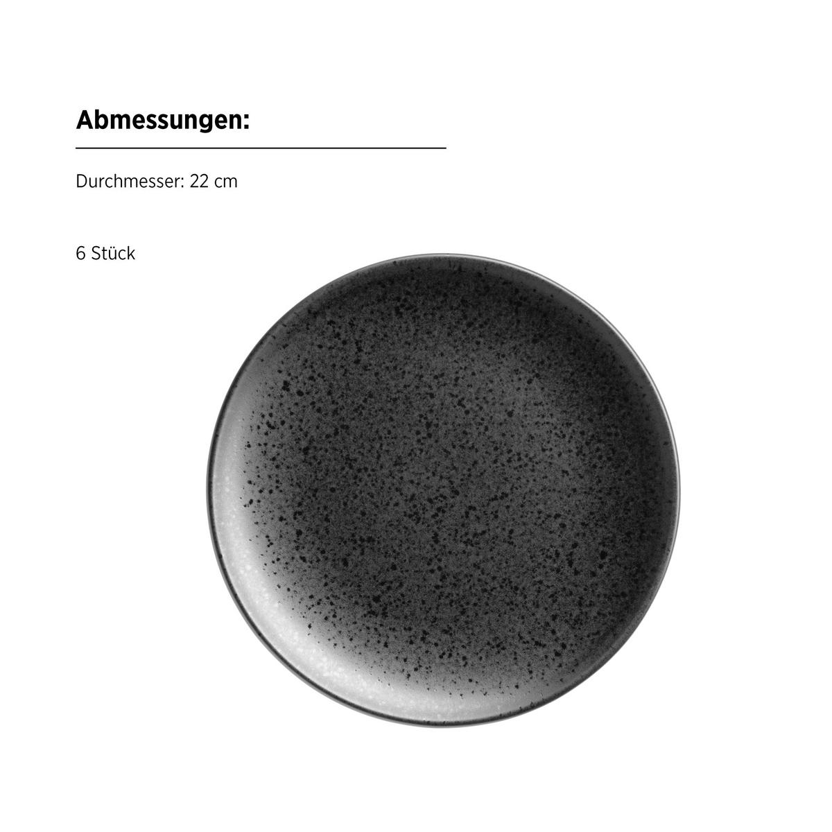 Desserttellerset Essential Steinzeug, Schwarz, 6-Teilig - Schwarz, Basics, Keramik (22/2,3cm) - Mäser