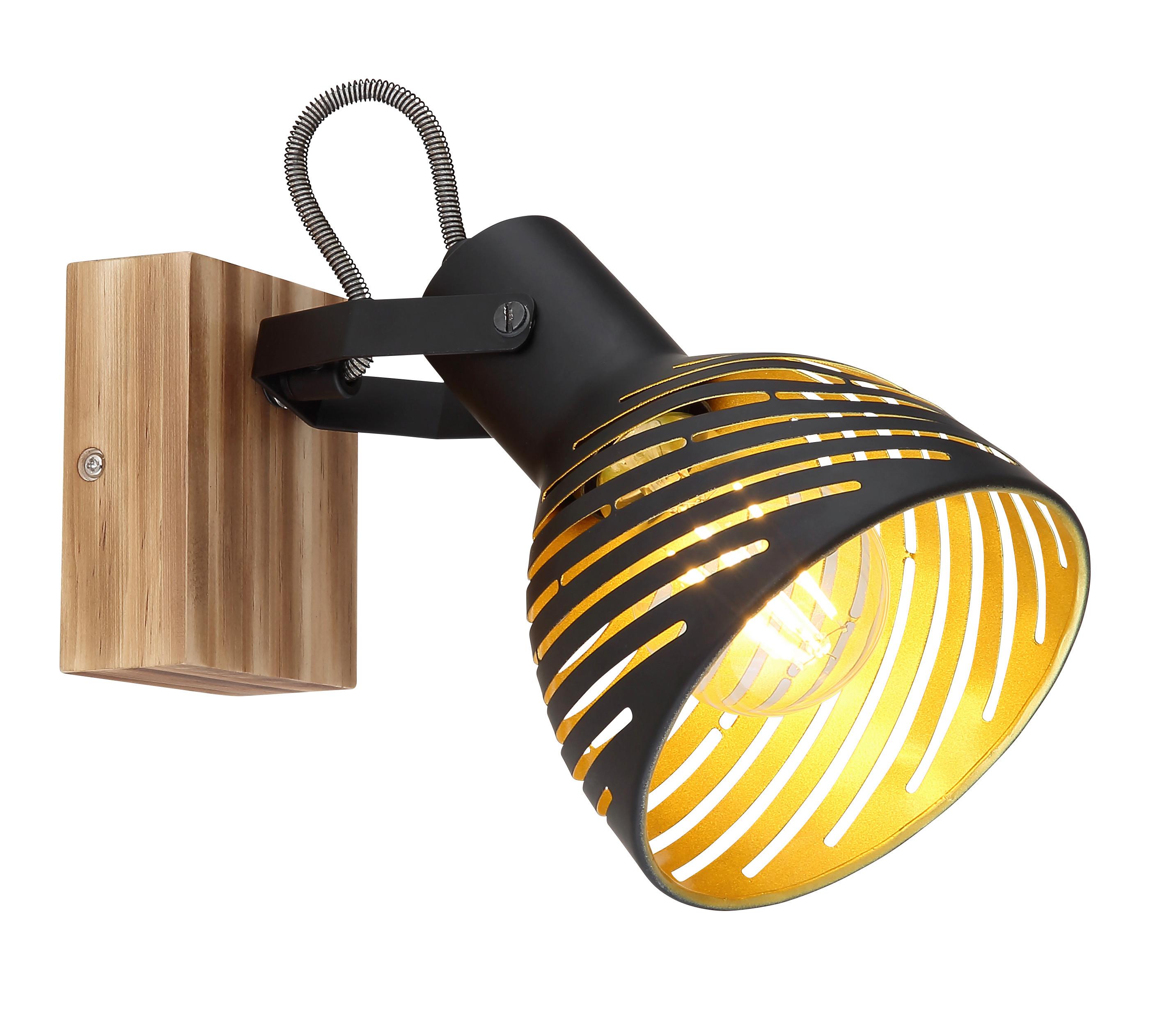 Strahler 1-Flammig verstellbar L: 12,5 cm - Dunkelbraun/Goldfarben, Basics, Holz/Metall (12,5/25/16,5cm) - Globo