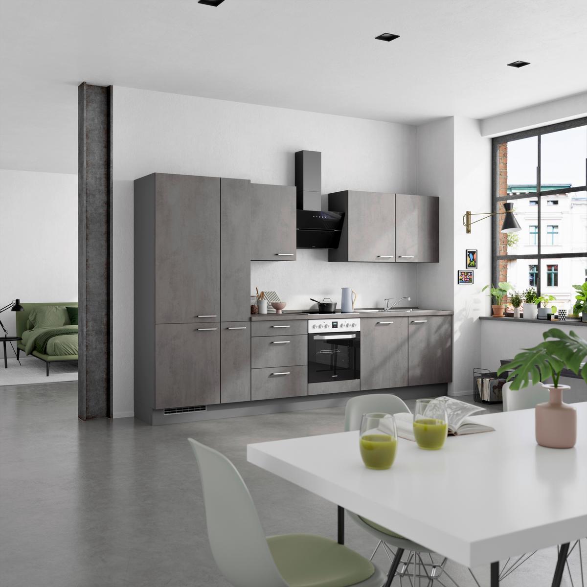 Kuchynská linka 330 cm, bridl.šedý betón/bridl.šedá - farba ušľachtilej ocele/bridlicová, Modern, kov/kompozitné drevo (330cm) - Nobilia