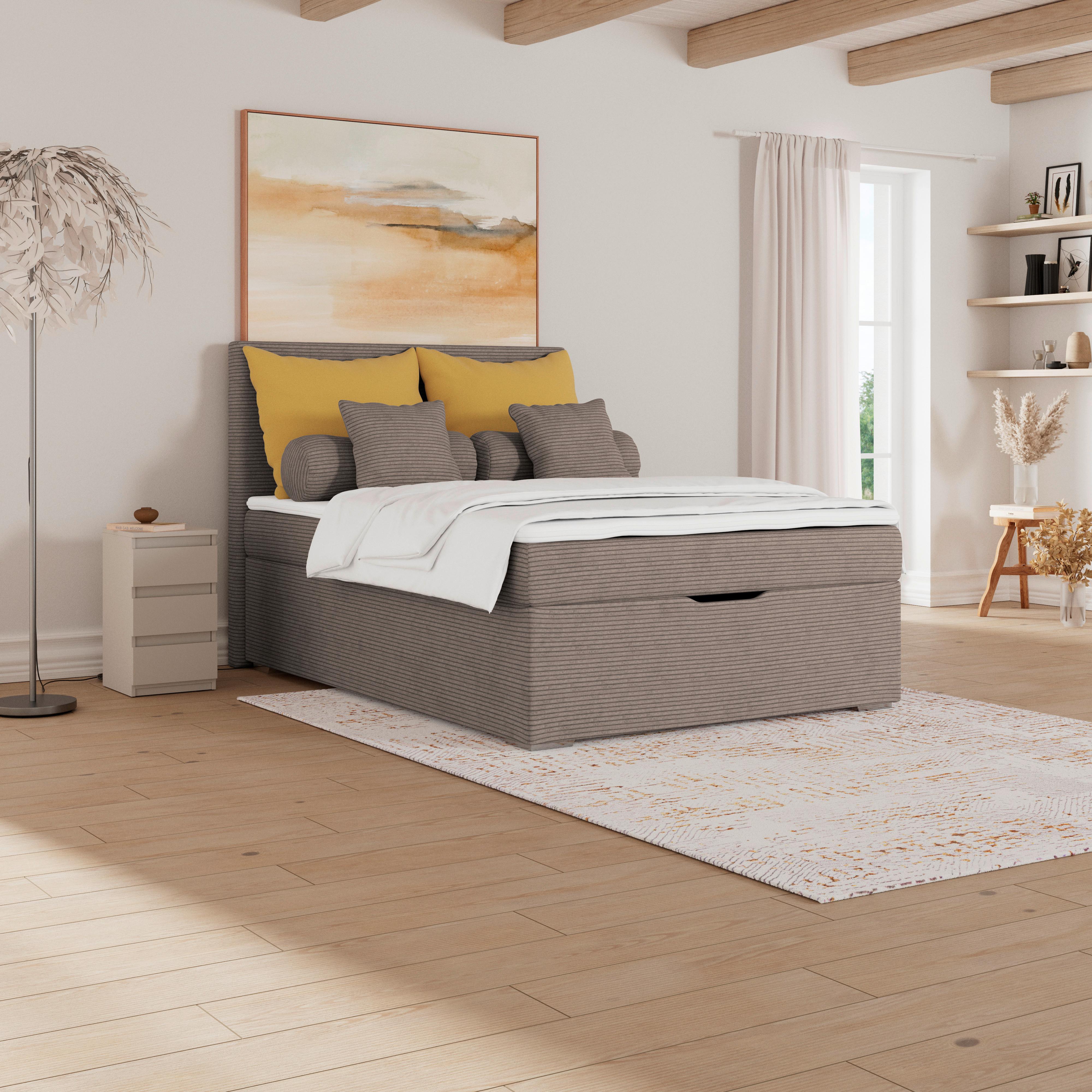 Čalúnená posteľ ADRIA 140x200 cm, hnedá - hnedá/chrómová, Konventionell, drevo/textil (140/200cm)