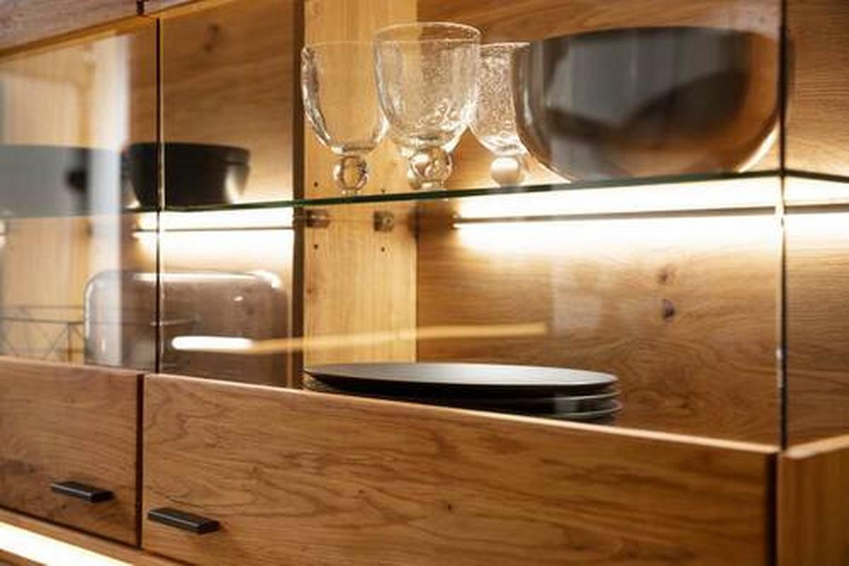 Highboard Echtholz B: 123 cm Como Wildeiche - Wildeiche, Natur, Glas/Holz (123/137/38cm) - MID.YOU