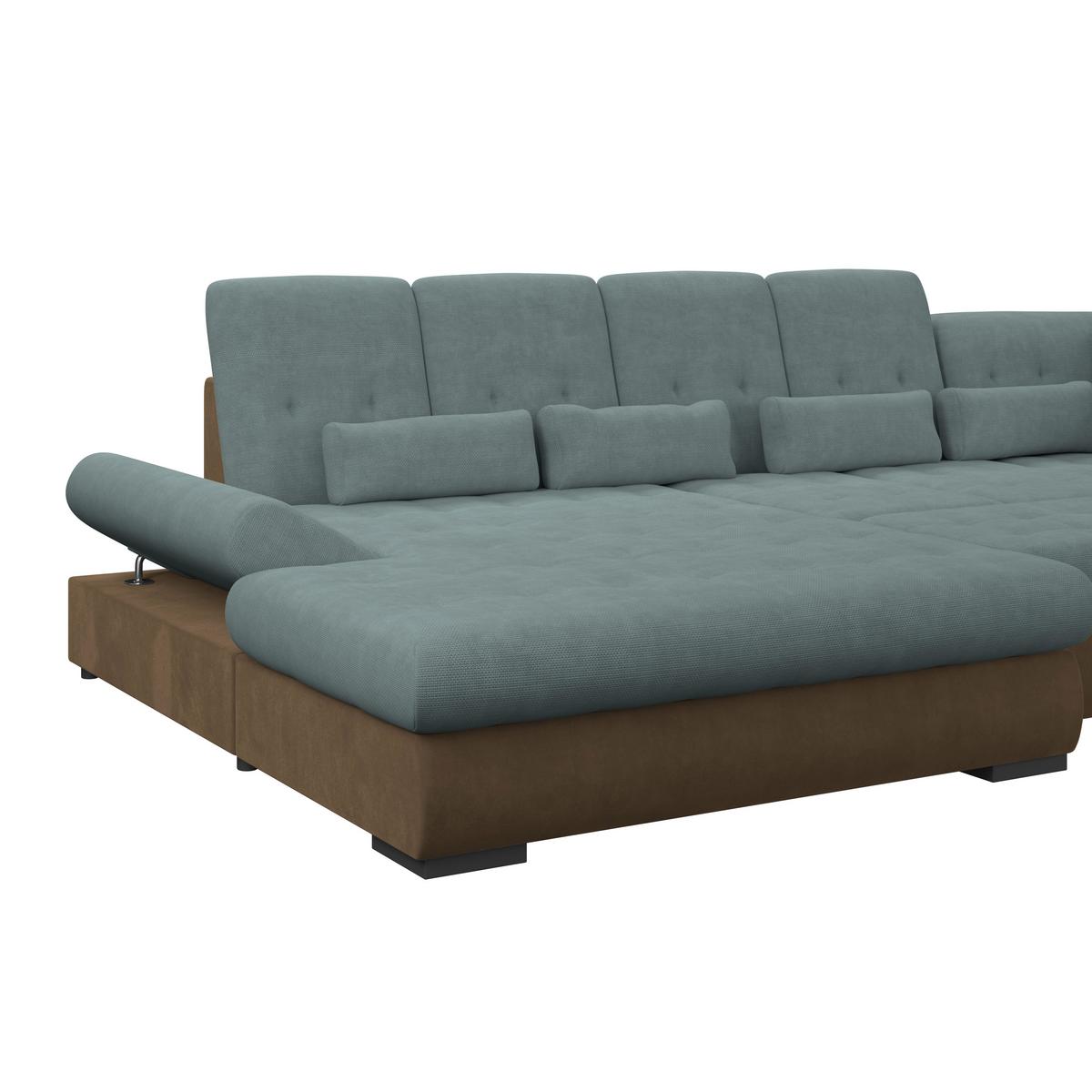 Wohnlandschaft Madera Blaugrün S: 358x312 cm - Blau/Hellbraun, KONVENTIONELL, Kunststoff/Textil (190/358/212cm)