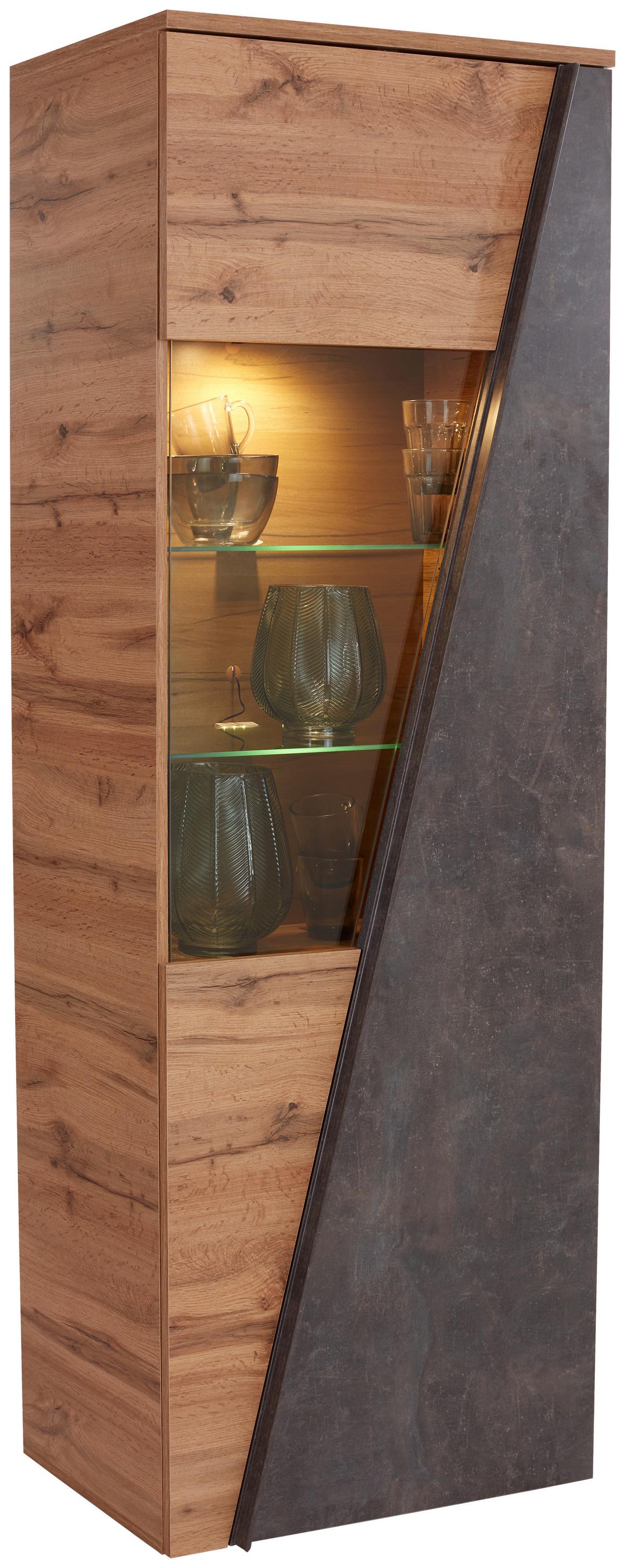 Vitrine Venedig B: 70 Cm Betonoptik/wotan Eiche Dekor - Eichefarben/Dunkelgrau, MODERN, Glas/Holzwerkstoff (70/196/37cm)