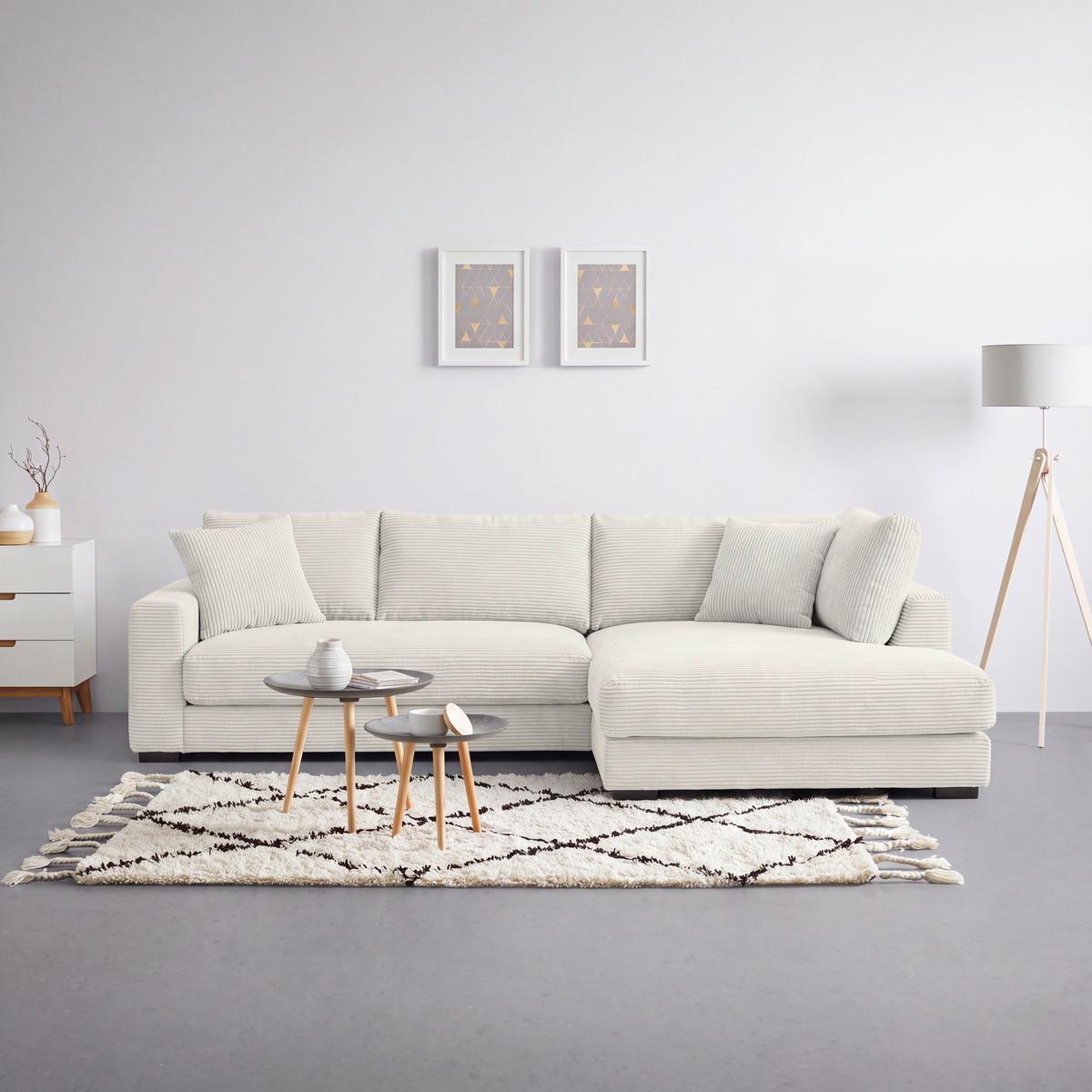Rohová sedačka PEDRO, pravá, béžový manšestr - černá/béžová, Moderní, textil/plast (300/190cm) - Mömax