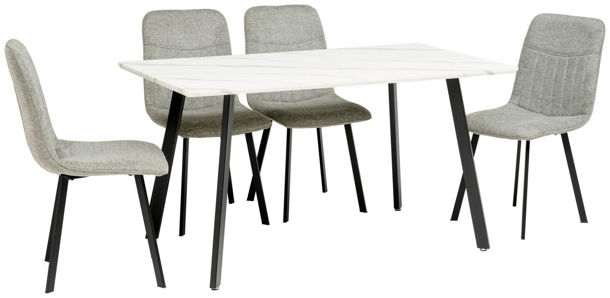 Tischgruppe Mackay 5-Tlg. Weiß/Textil Hellgrau, B: 140cm - Hellgrau/Weiß, KONVENTIONELL, Holzwerkstoff/Textil (140/46/75/88/80/57cm) - MID.YOU