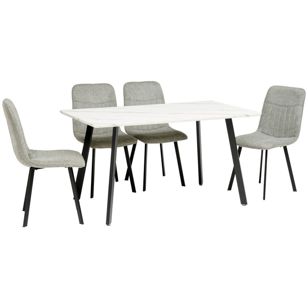 Tischgruppe Mackay 5--Teilig. weiß/Textil hellgrau
