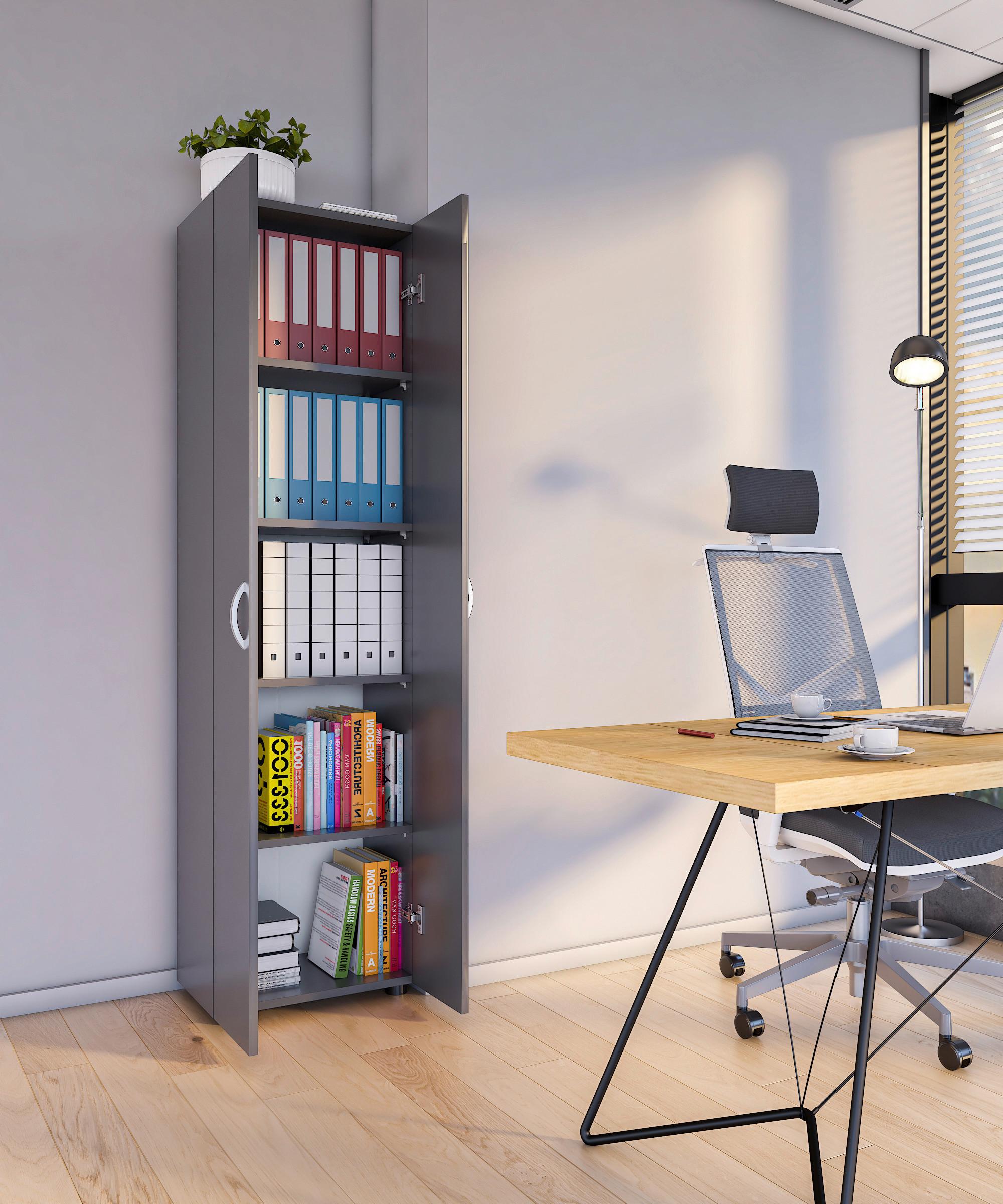 Aktenschrank Ulas 5 Holzwerkstoff Anthrazit B:49cm - Anthrazit, MODERN, Holzwerkstoff (49/178/34cm) - MID.YOU