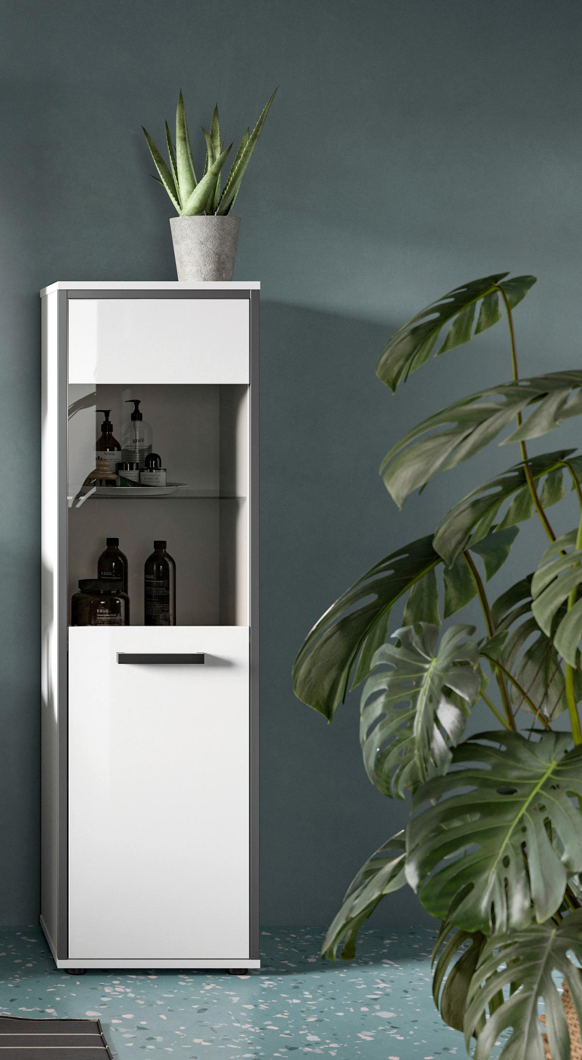 Midischrank Kojak, Weiß Hochglanz B: 40 Cm - Weiß Hochglanz/Schwarz, MODERN, Glas/Holzwerkstoff (40/139/34cm) - MID.YOU