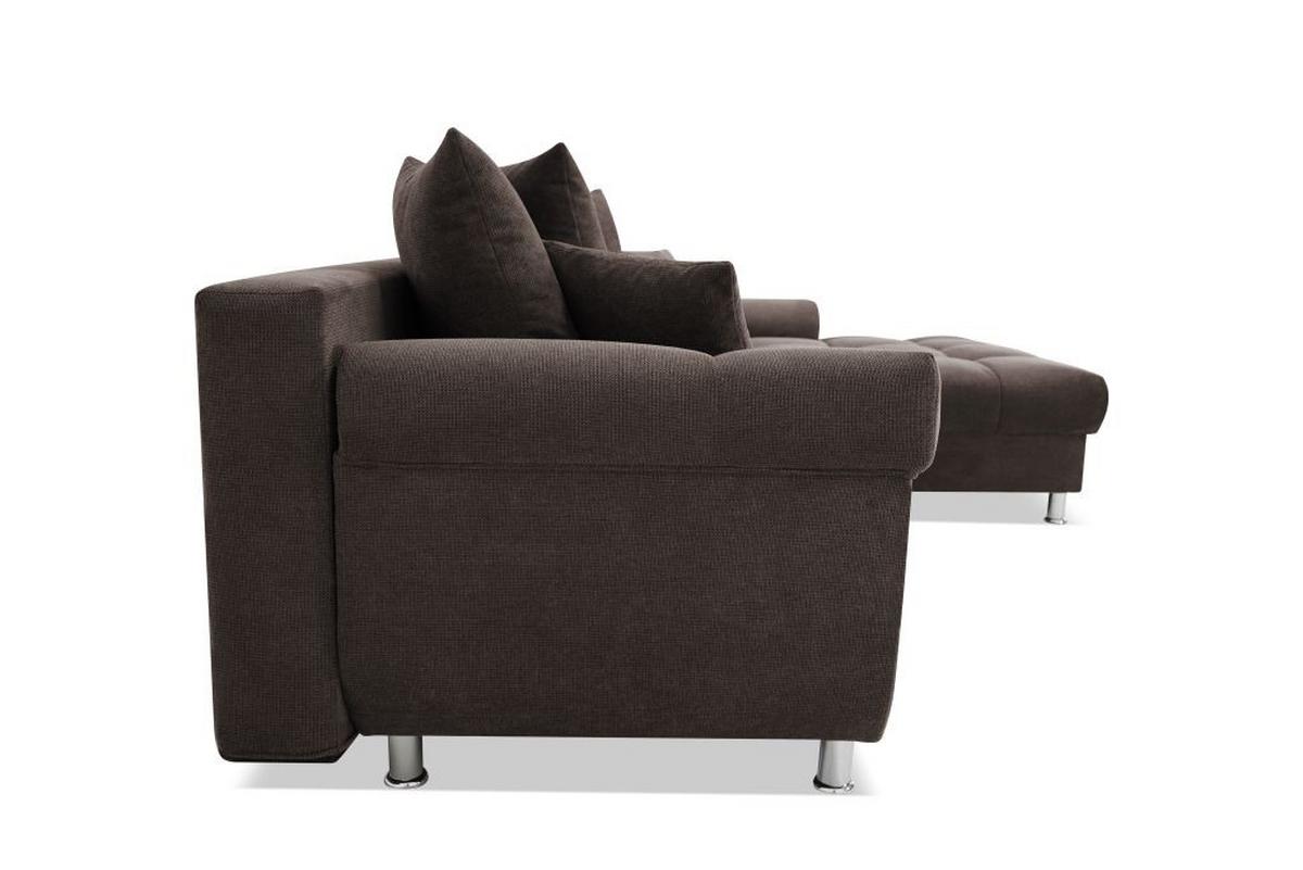 Rohová sedačka ERICE, pravá tmavohnedá - tmavohnedá/chrómová, Design, textil/plast (312/198cm)