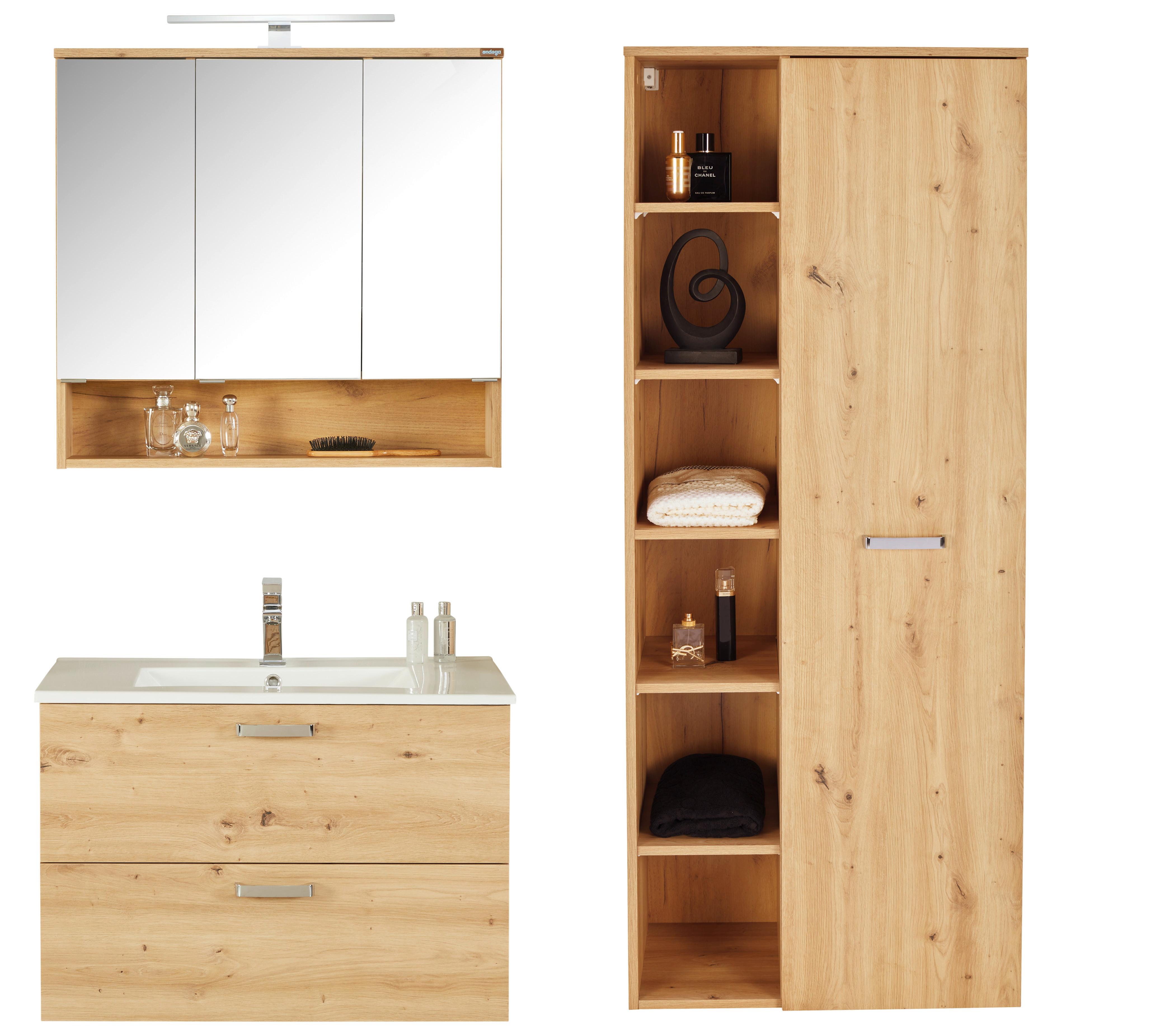 Badezimmer Fresh Eiche Dekor 4-teilig - Eiche Artisan/Weiß, KONVENTIONELL, Holzwerkstoff (146/168,5/46,5cm) - Ondega