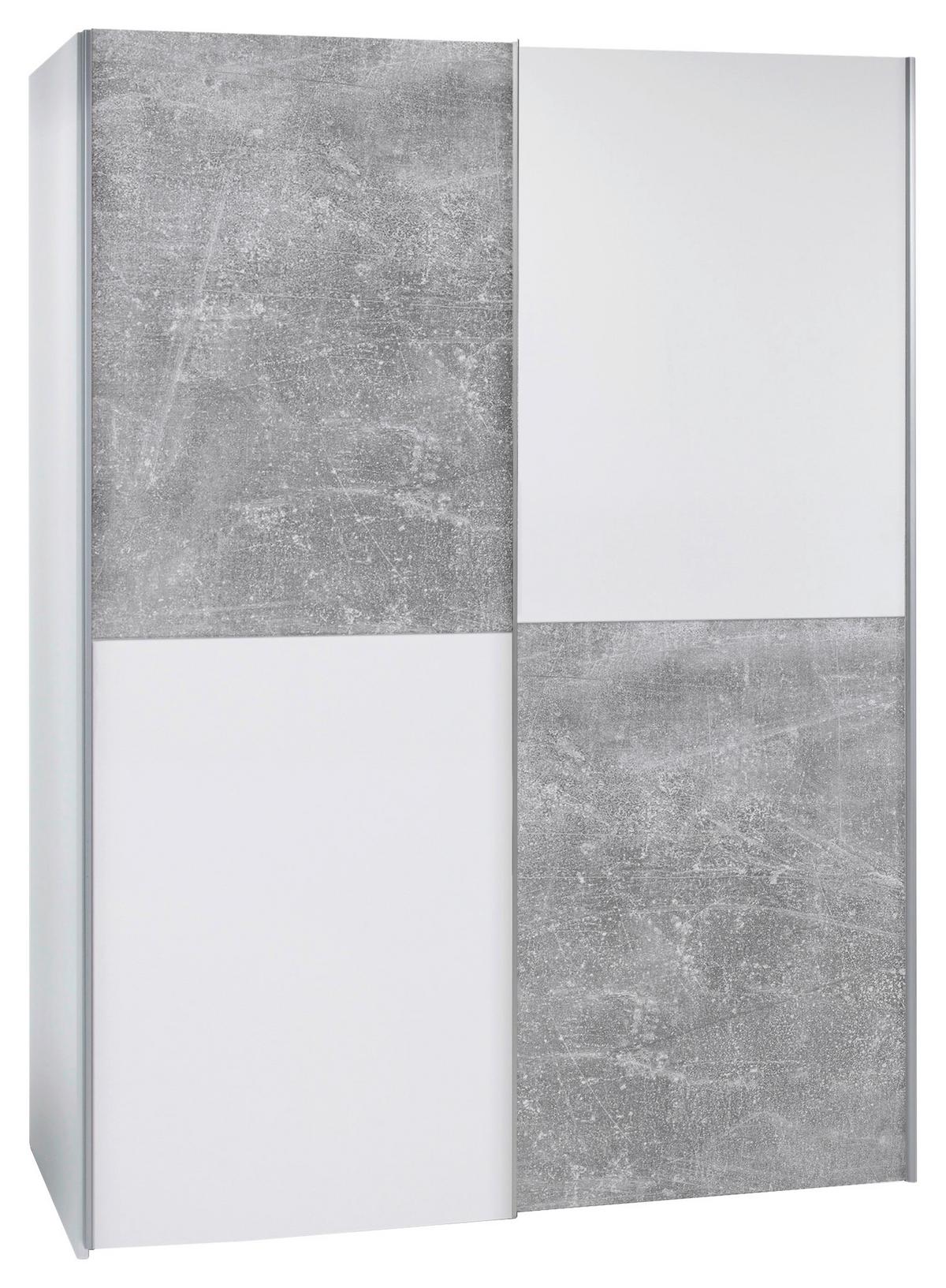 Schwebetürenschrank 170cm Starter, Betonoptik/Weiß - Eichefarben/Weiß, KONVENTIONELL, Holzwerkstoff (170/195/59cm) - P & B
