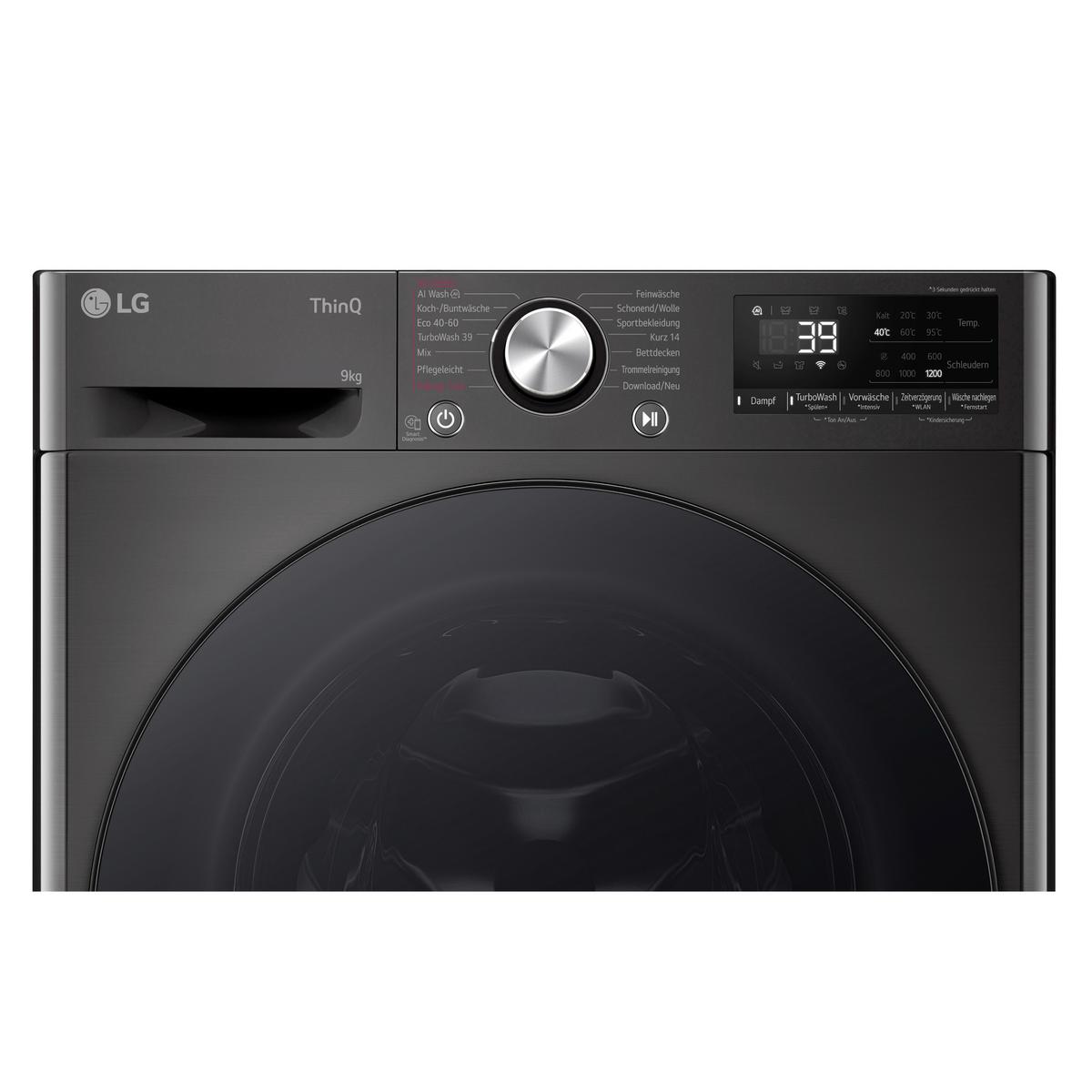 Waschmaschine F2v7slim9b 9 Kg Füllmenge, 1160 U/min - Schwarz, Basics, Metall (60/85/47,5cm) - LG