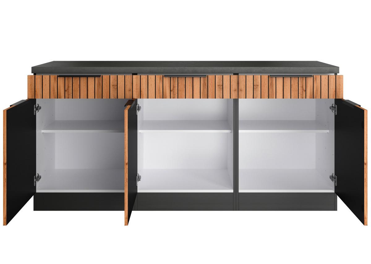 Küchenunterschrank Liverpool Graphit, Eiche Dekor B: 180 Cm - Schieferfarben/Eiche Wotan, Basics, Holzwerkstoff (180/85/60cm) - Held