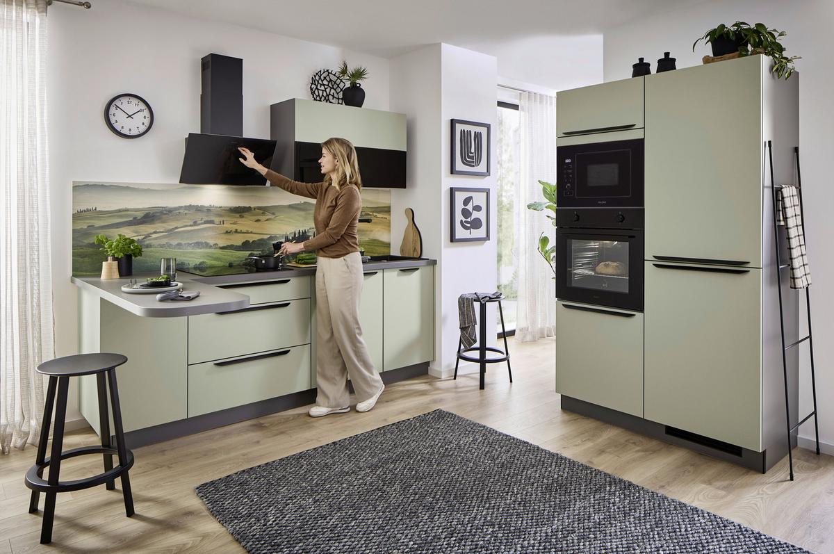 Eckküche Clean - Salbeigrün/Anthrazit, MODERN, Holzwerkstoff (238,8/120cm) - Express-Kuechen