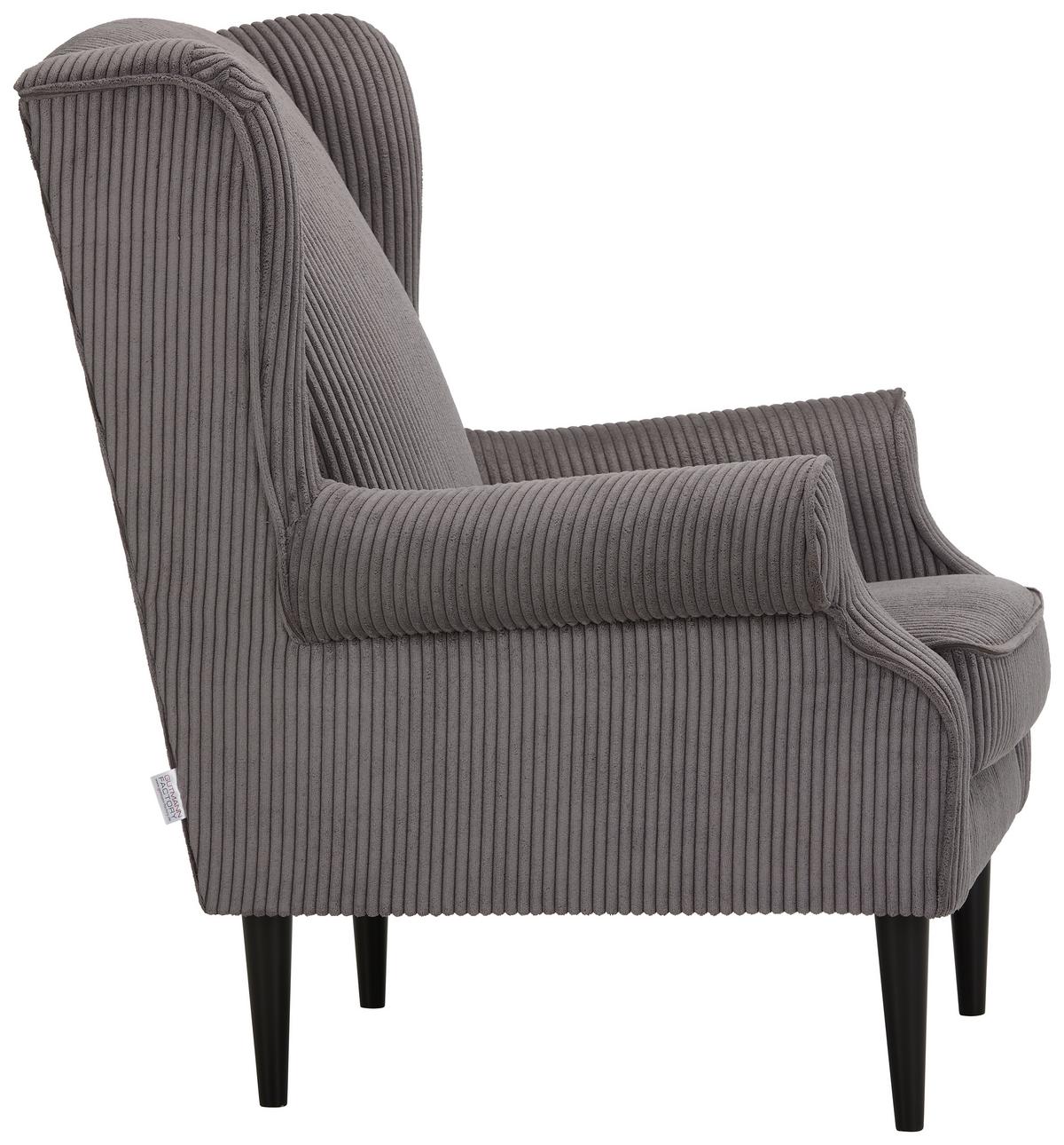 Kreslo - ušiak VIOLA, tmavosivý menčester - čierna/tmavosivá, drevo/textil (82/95/85cm) - Mömax