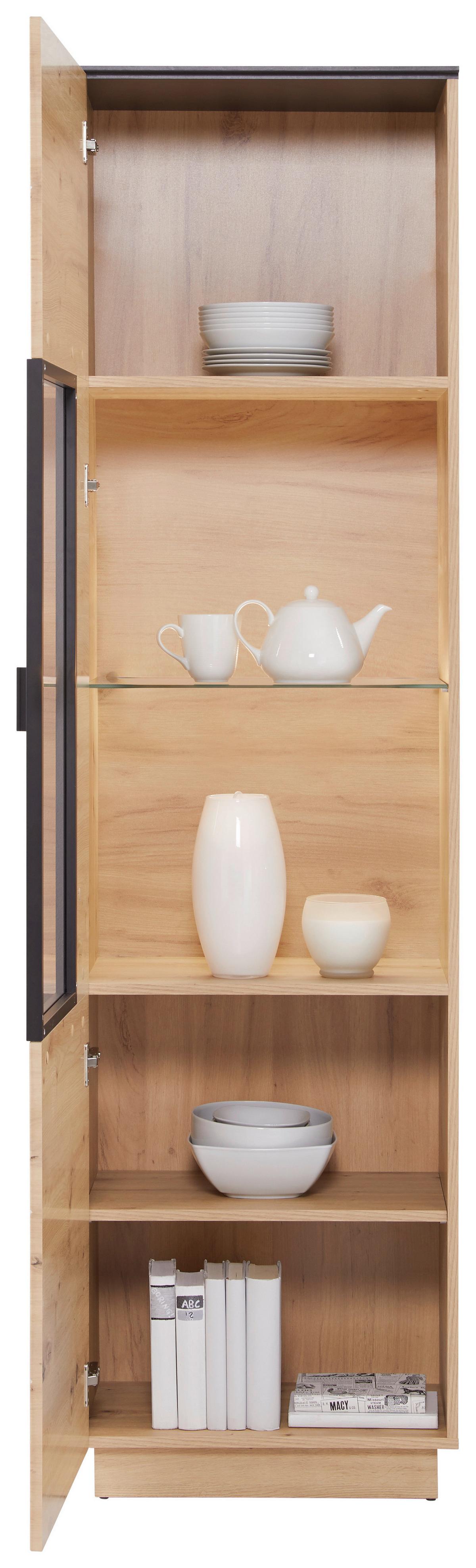Vitrine Tonale B: 56 Cm, Eiche Dekor/grau - Eichefarben/Schwarz, MODERN, Glas/Holzwerkstoff (56/207,6/40cm)