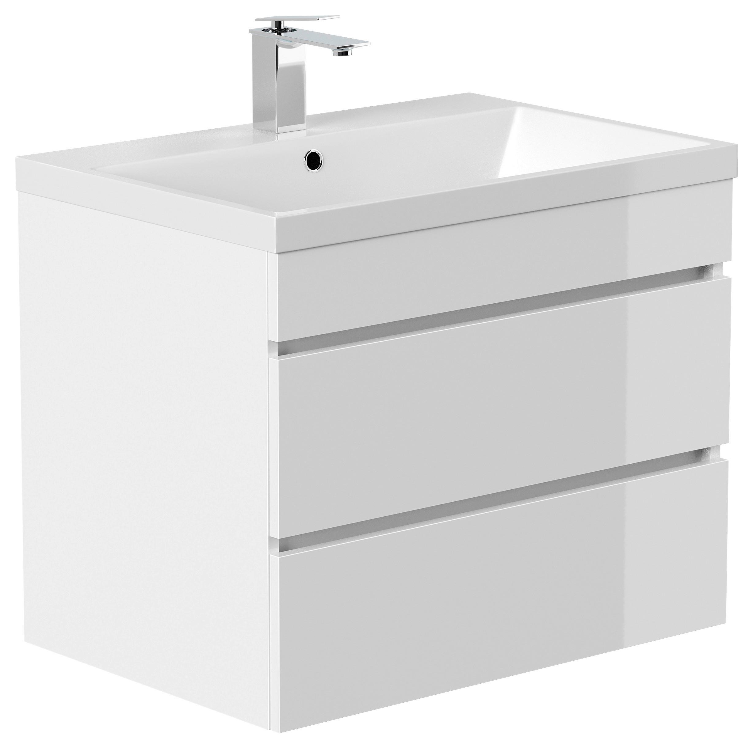 WASCHTISCHKOMBI Fellini, Weiß HG B: 60cm - Weiß Hochglanz/Weiß, Basics, Holzwerkstoff/Stein (70cm) - MID.YOU