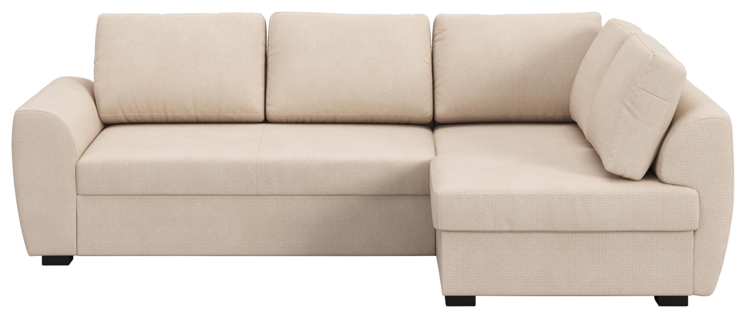 Ecksofa mit Bettfunktion Drift Microfaser natur, B: 253cm - Schwarz/Naturfarben, Trend, Textil (253/154cm)