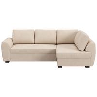Ecksofa mit Bettfunktion Drift Microfaser natur, B: 253cm - Schwarz/Naturfarben, Trend, Textil (253/154cm)