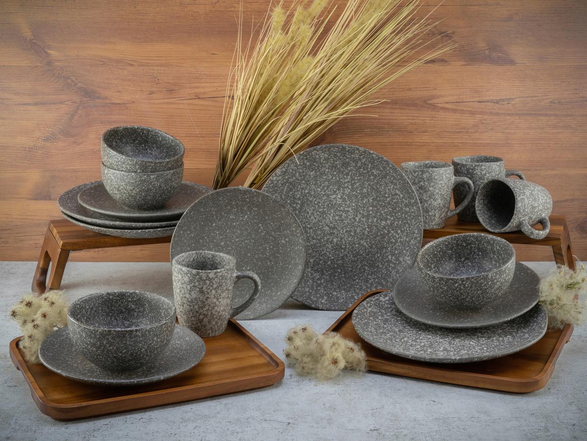 Kombiservice Granit Keramik 4 Personen Geschirr Set - Grau, MODERN, Keramik (34/30/32cm) - Creatable