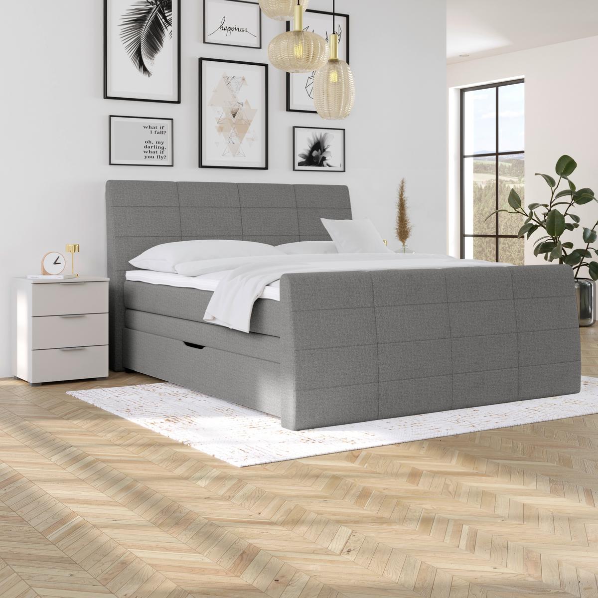 Boxspringbett Libra mit Topper 180x200 cm Grau - Graubraun/Schwarz, KONVENTIONELL, Textil (180/200cm)