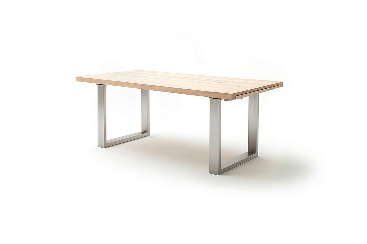 Ausziehtisch Dayton 200 Az 200-300x77x101 cm Eiche Bianco - Eiche Bianco/Edelstahlfarben, Trend, Holz/Metall (200-300/77/101cm)
