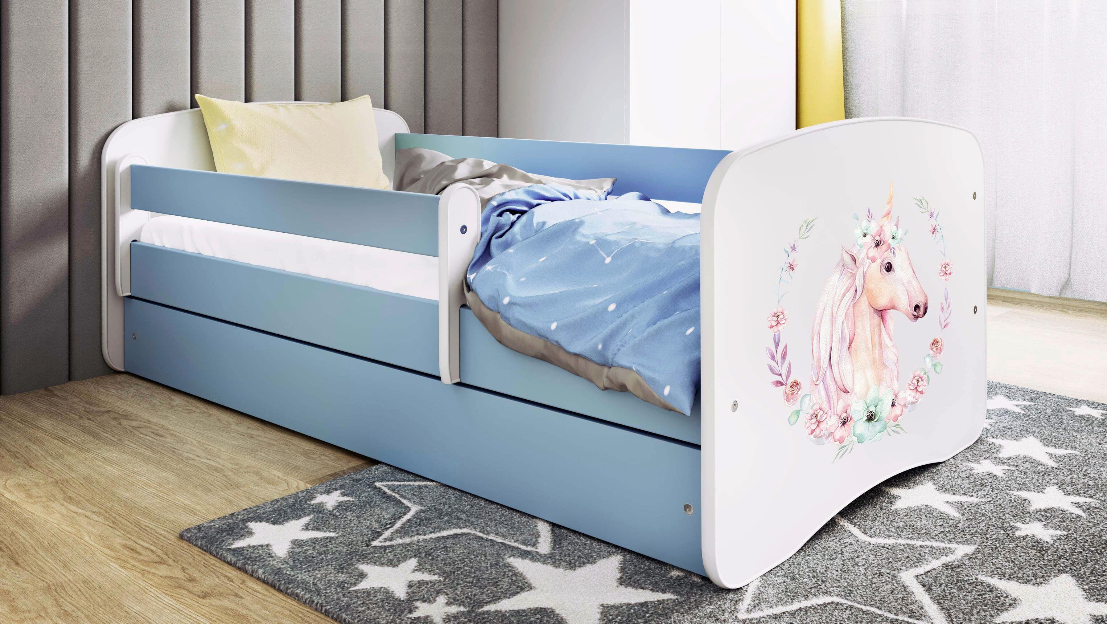 Kinder-/Juniorbett Babydreams Inkl. Matratze 80x160 - Blau/Birkefarben, MODERN, Holz/Holzwerkstoff (80/160cm) - MID.YOU