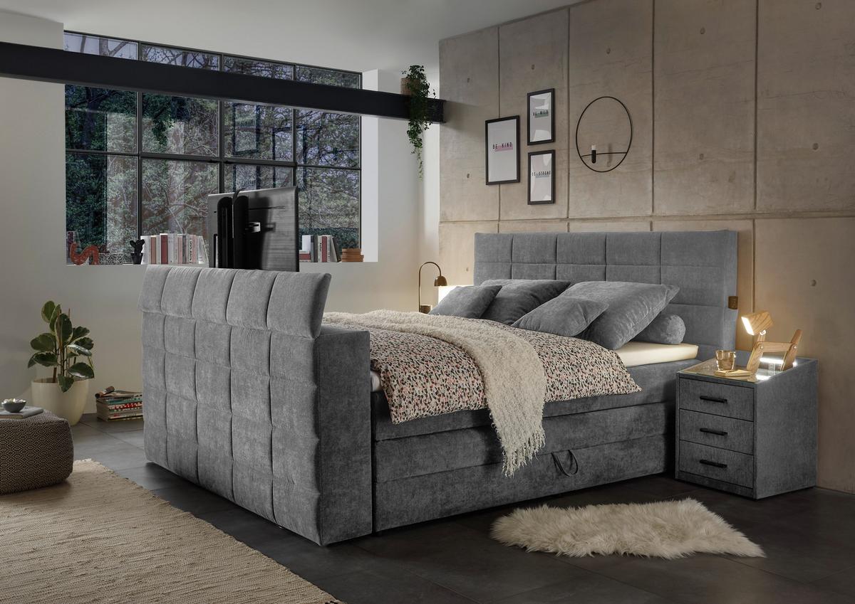 Boxspringbett Mit Bettkasten 180x200 Cm Denver - Dunkelgrau, KONVENTIONELL, Textil (180/200cm) - Carryhome