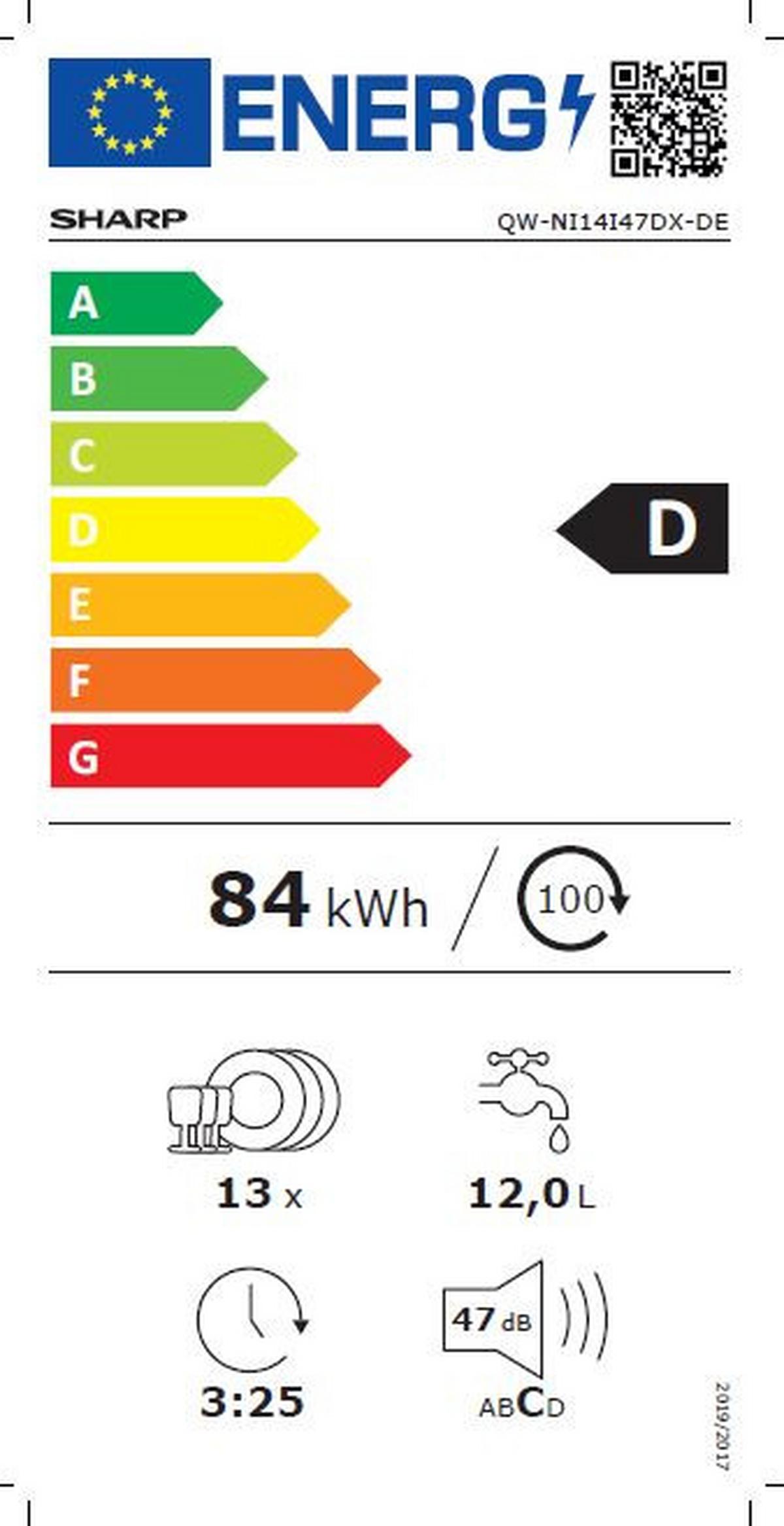 Geschirrspüler Vollintegriert Sharp Qw-Ni14i47dx-De Weiss - Weiß, Basics, Kunststoff (59,8/82/55cm) - Sharp