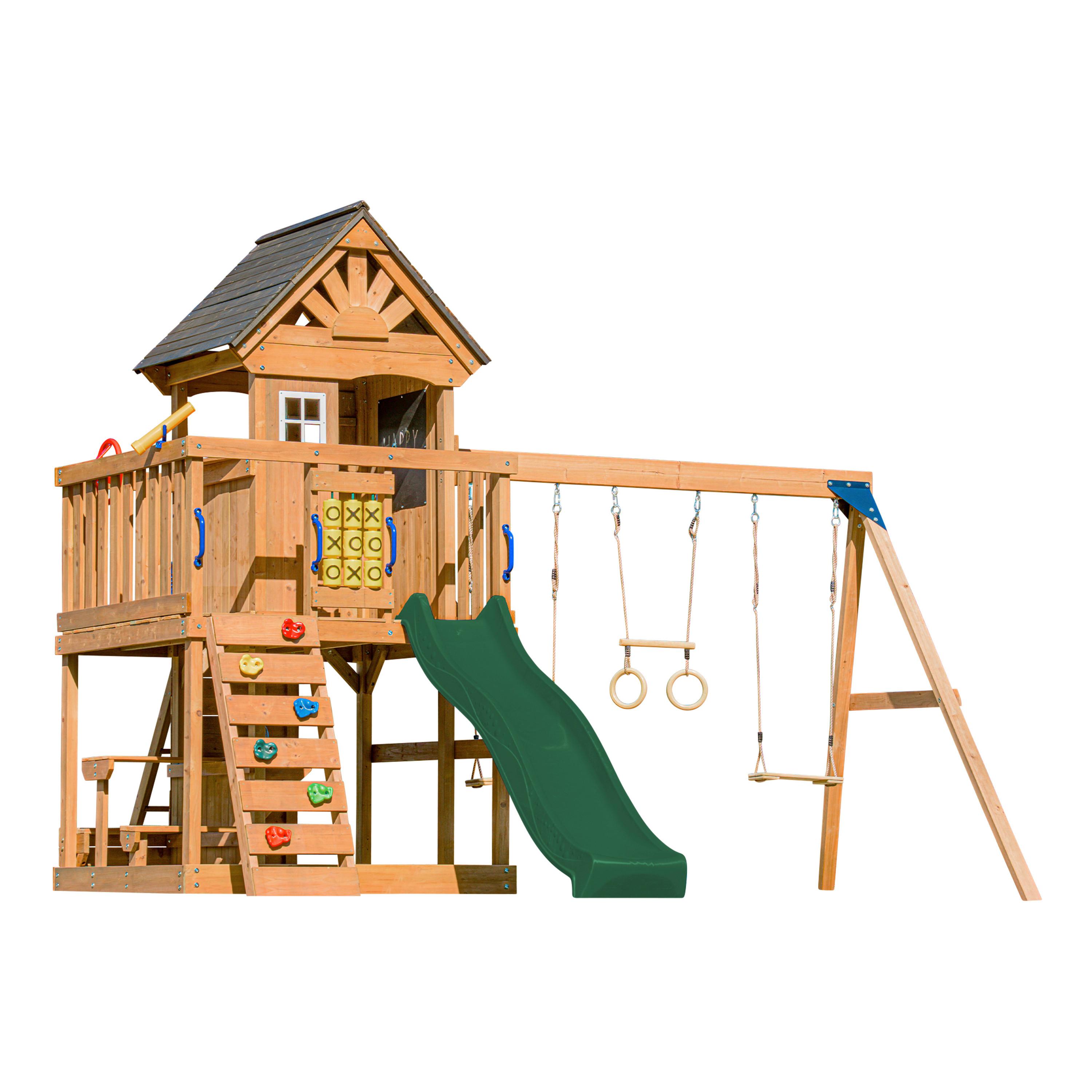 SPIELTURM MIT RUTSCHE GRÜN - Dunkelgrün/Anthrazit, Basics, Holz/Kunststoff (435/410/305cm) - Ambia Garden