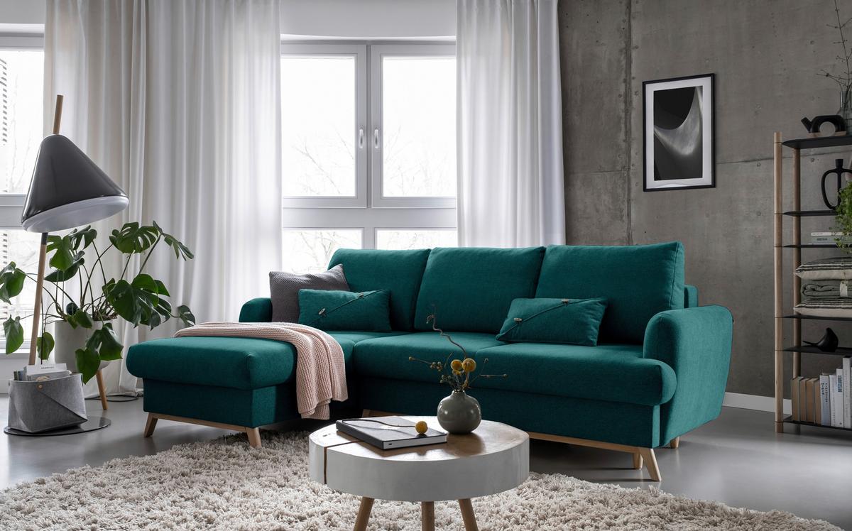 Ecksofa Scandic Lagom Beige S: 157x235 cm - Türkis/Naturfarben, Textil (157/235cm) - MID.YOU