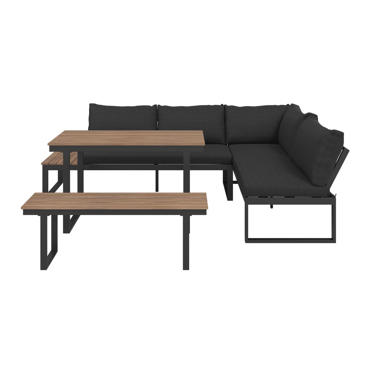 Loungegarnitur 3-Tlg Bern Metall/Kunststoff mit Kissen - Dunkelgrau/Anthrazit, MODERN, Kunststoff/Textil (254/184cm) - Beldano